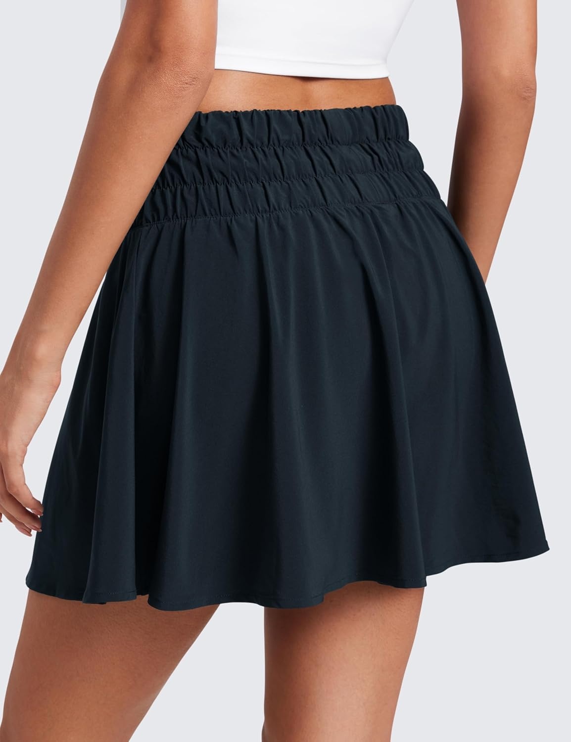 image:imageCRZ YOGA High ShirredWaisted Tennis Skirts for Women Mini Lined Golf Casual Athletic Flowy Skorts with PocketsTrue Navy