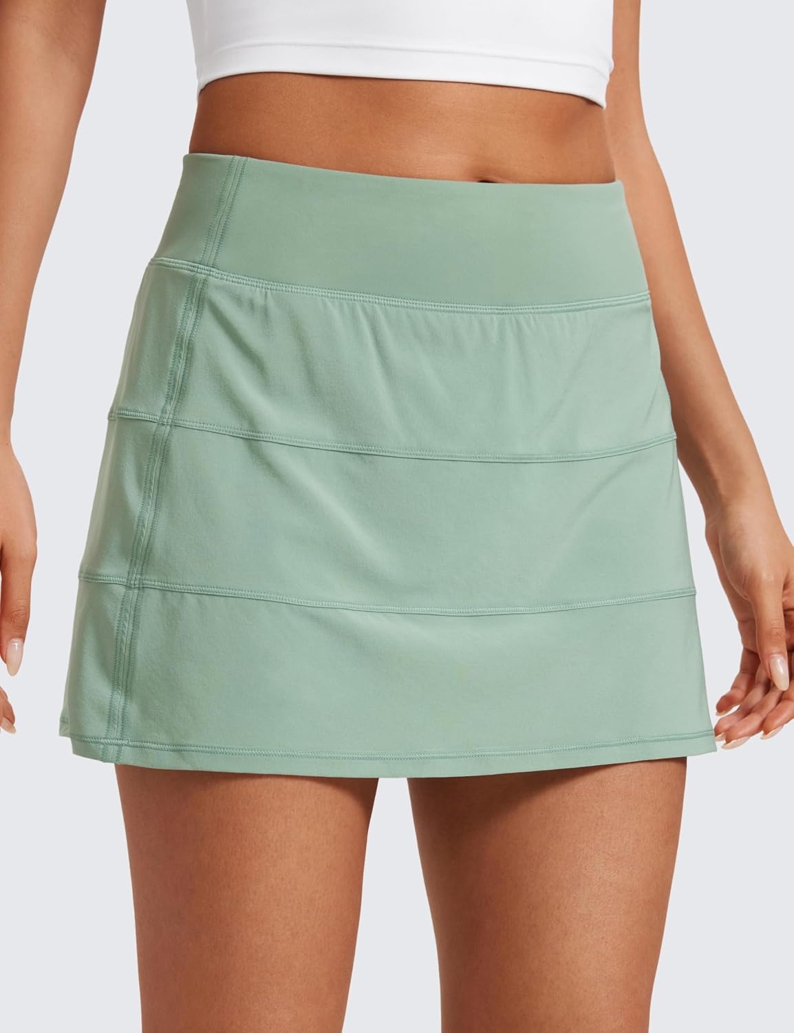 image:imageCRZ YOGA High Waisted A line Golf Skirts for Women Mini Lined Tennis Casual Work Skorts with 3 PocketsGreen Palm Court