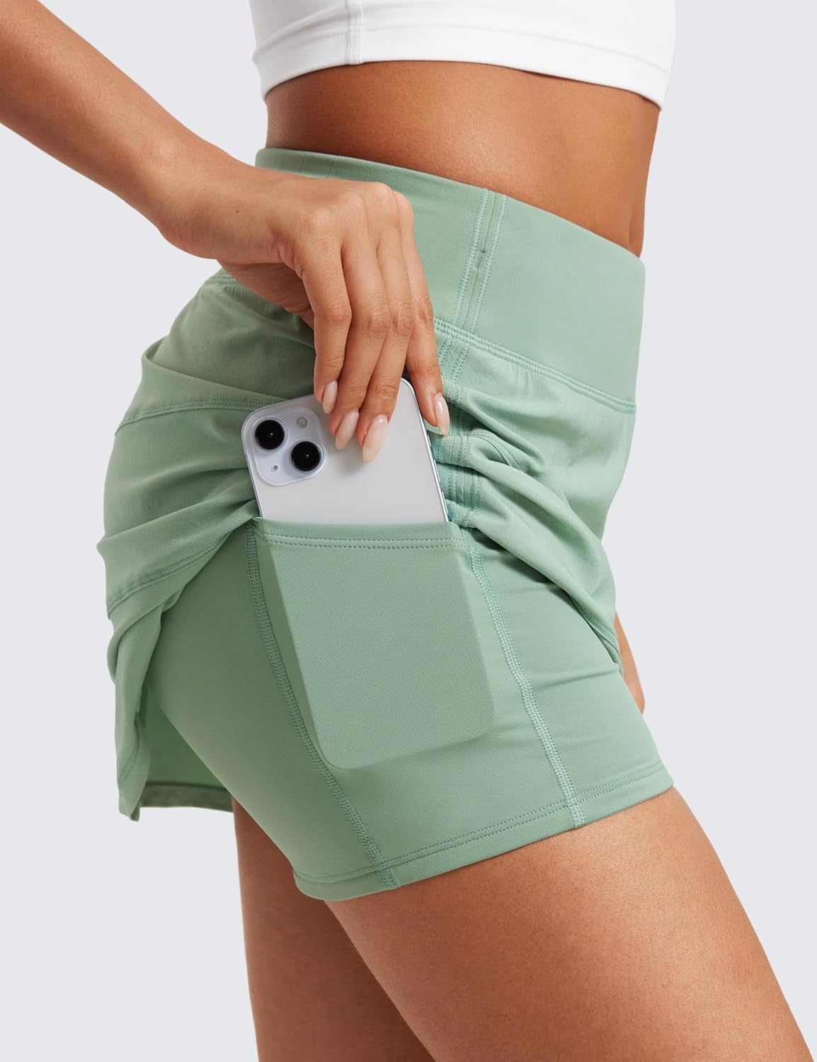 image:imageCRZ YOGA High Waisted A line Golf Skirts for Women Mini Lined Tennis Casual Work Skorts with 3 PocketsGreen Palm Court