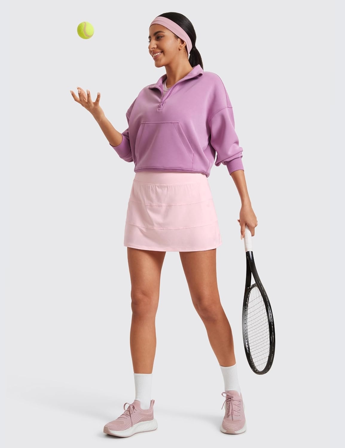 image:imageCRZ YOGA High Waisted A line Golf Skirts for Women Mini Lined Tennis Casual Work Skorts with 3 PocketsStrawberry Pink