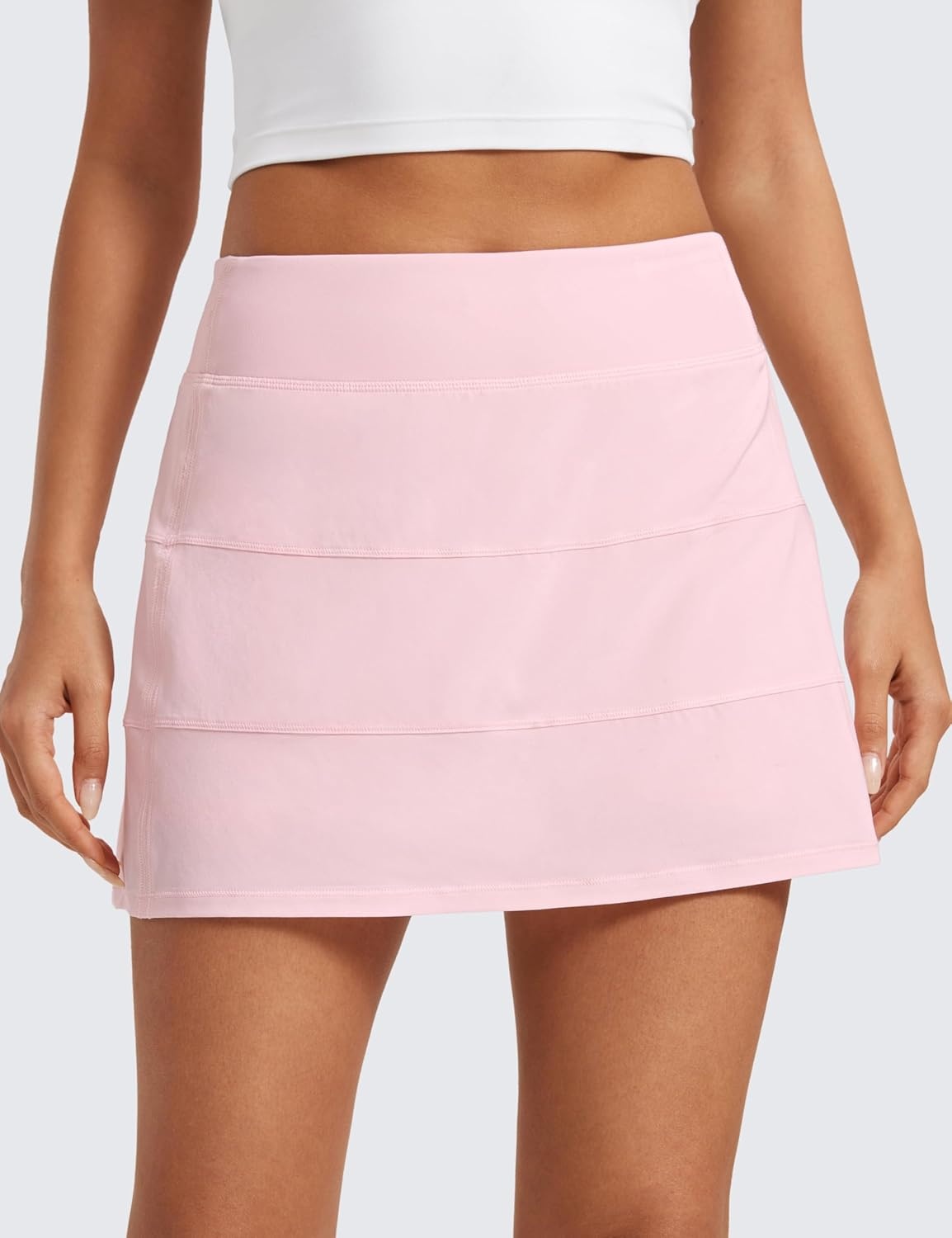 image:imageCRZ YOGA High Waisted A line Golf Skirts for Women Mini Lined Tennis Casual Work Skorts with 3 PocketsStrawberry Pink