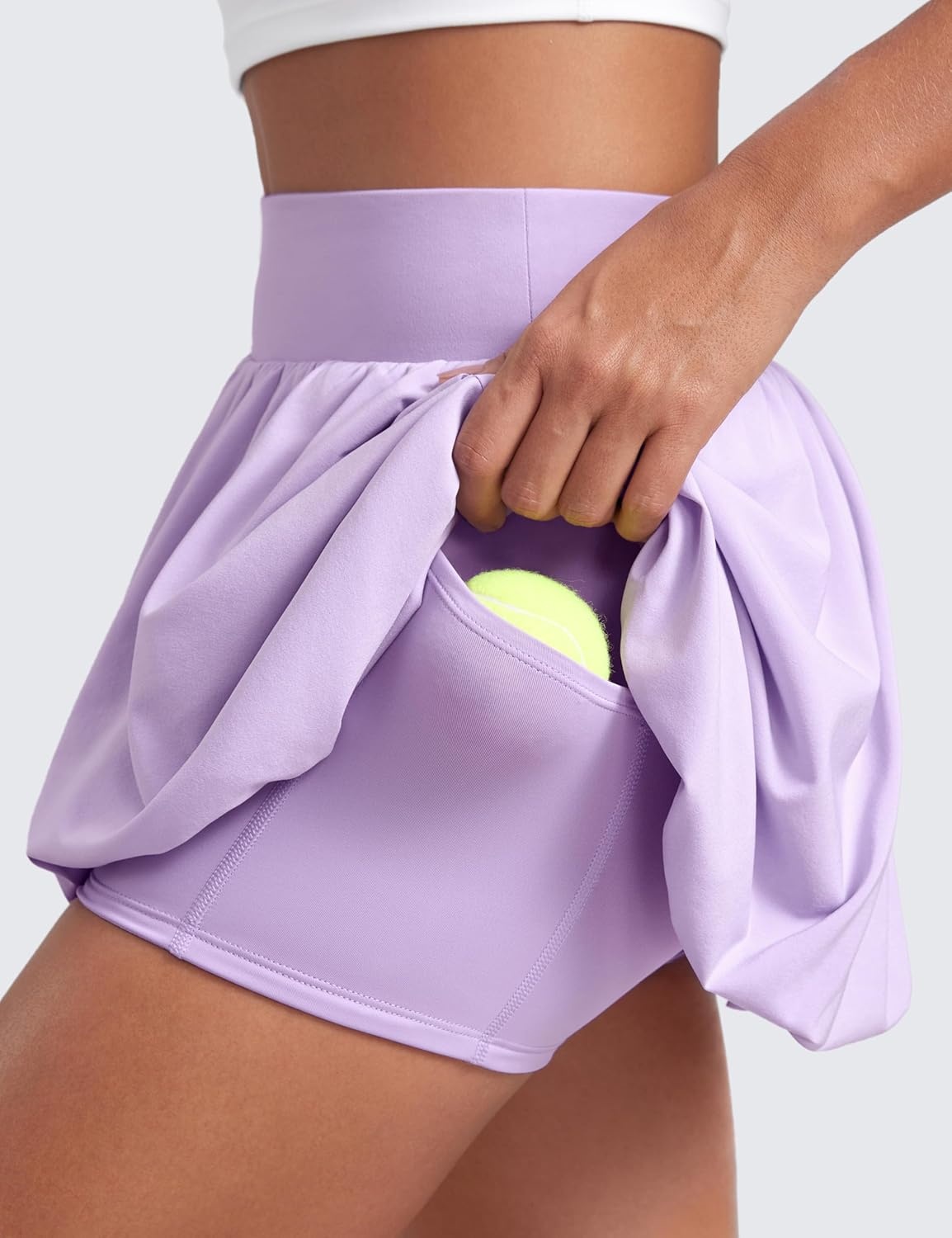 image:imageCRZ YOGA High Waisted Bubble Tennis Skirts for Women Mini Casual Ruffled Hem Lined Balloon Skort with PocketsLilac