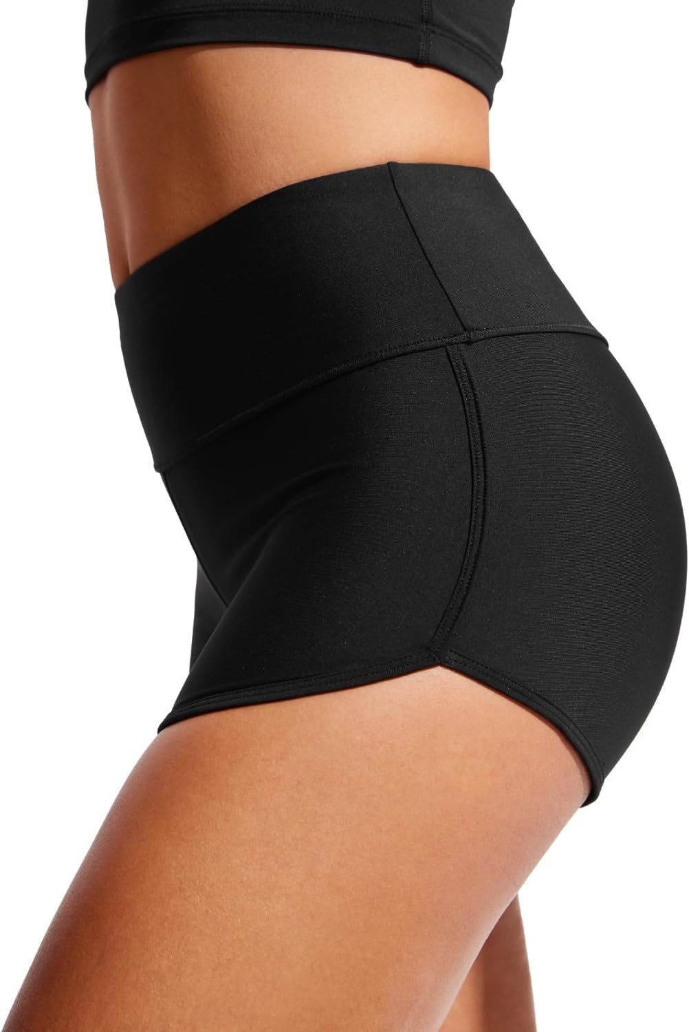 image:imageCRZ YOGA High Waisted Dolphin Board Shorts for Women 25 Quick Dry Swim Beach Bathing Suit Bottoms with LinerBlack