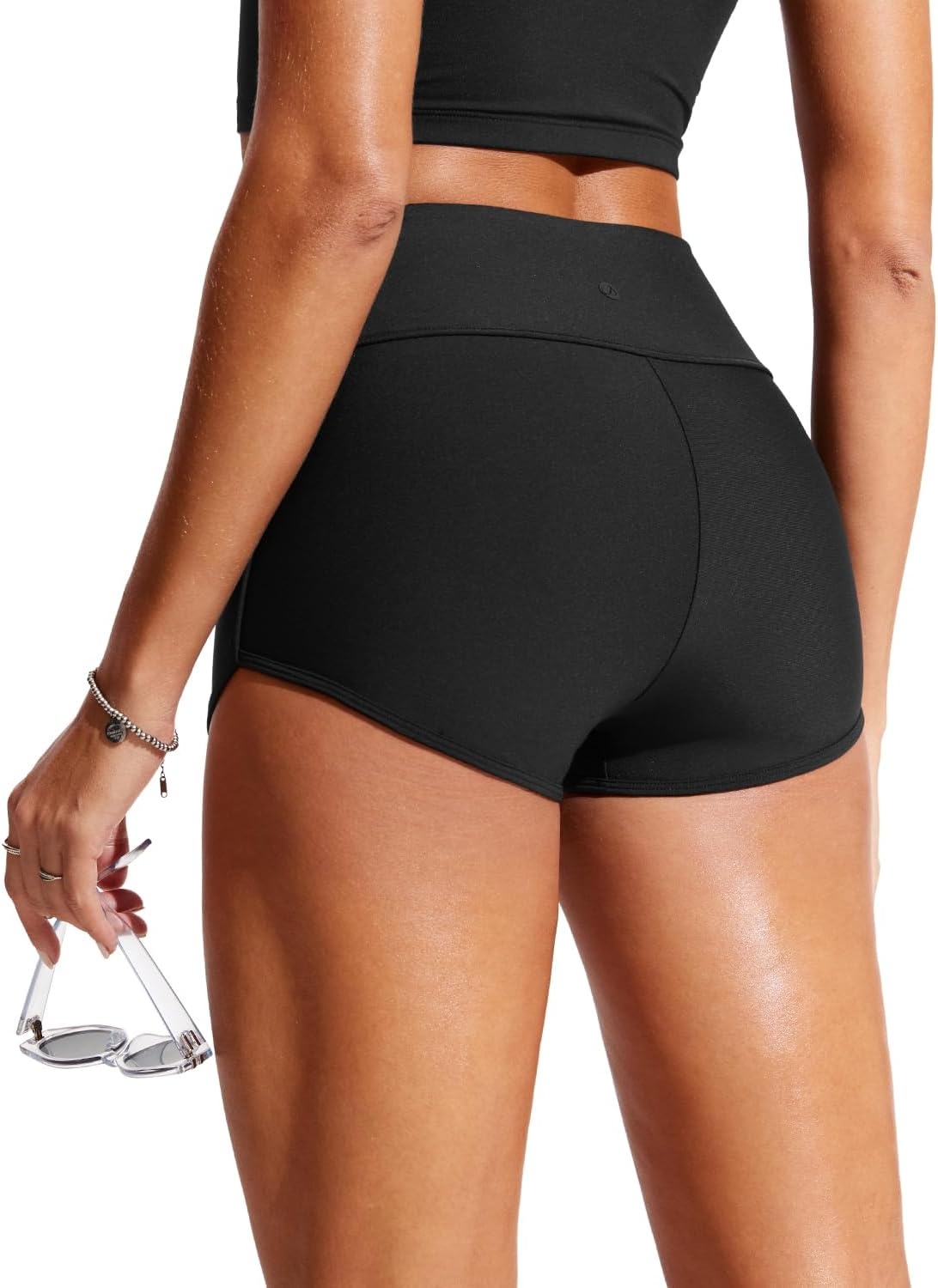 image:imageCRZ YOGA High Waisted Dolphin Board Shorts for Women 25 Quick Dry Swim Beach Bathing Suit Bottoms with LinerBlack