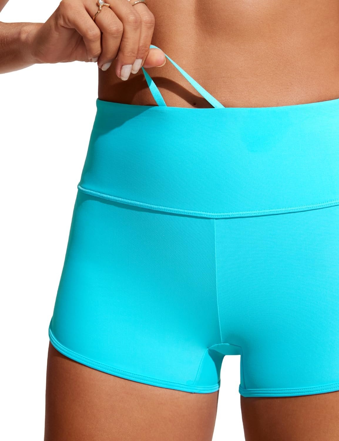 image:imageCRZ YOGA High Waisted Dolphin Board Shorts for Women 25 Quick Dry Swim Beach Bathing Suit Bottoms with LinerTurquoise
