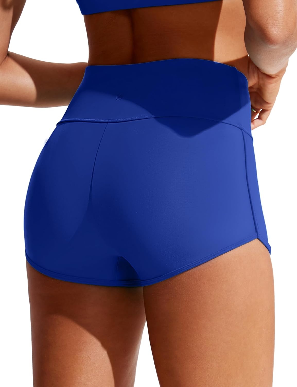 image:imageCRZ YOGA High Waisted Dolphin Board Shorts for Women 25 Quick Dry Swim Beach Bathing Suit Bottoms with LinerWaves Blue