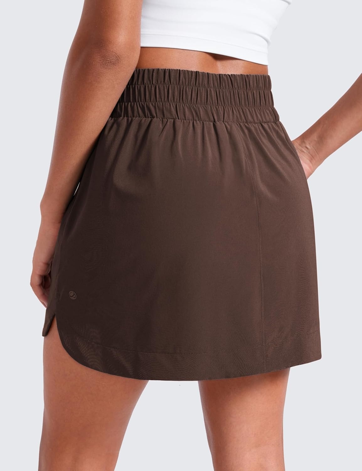 image:imageCRZ YOGA High Waisted Dolphin Golf Skirts for Women Mini Lined A Line Tennis Casual Skort with Side PocketsHot Fudge Brown