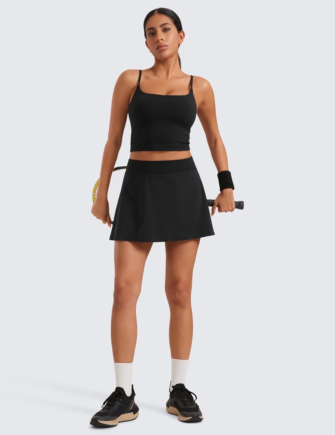 image:imageCRZ YOGA High Waisted Flowy Tennis Skirts for Women Mini Lined Pickleball Casual A Line Skorts with PocketsBlack