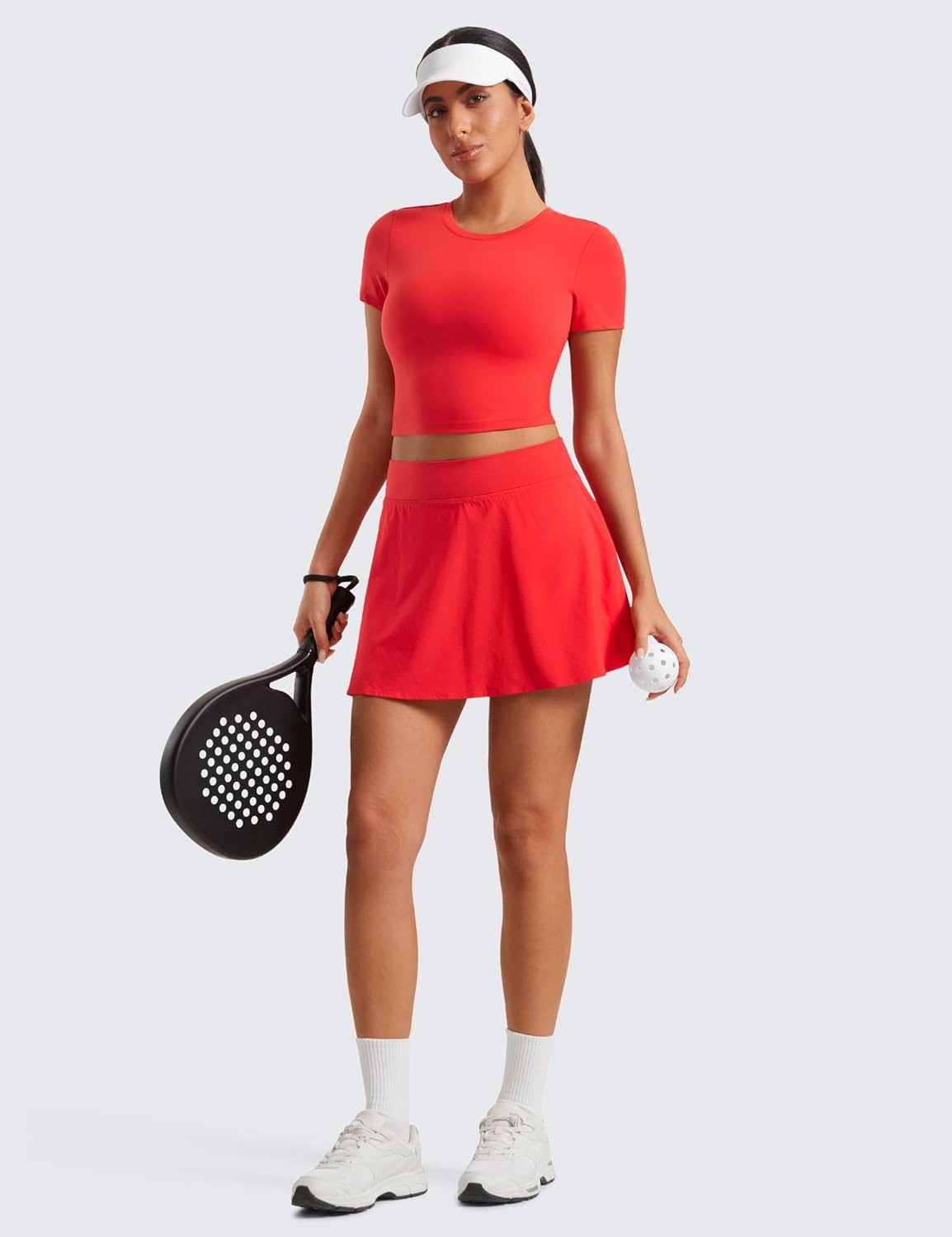 image:imageCRZ YOGA High Waisted Flowy Tennis Skirts for Women Mini Lined Pickleball Casual A Line Skorts with PocketsDeep Red