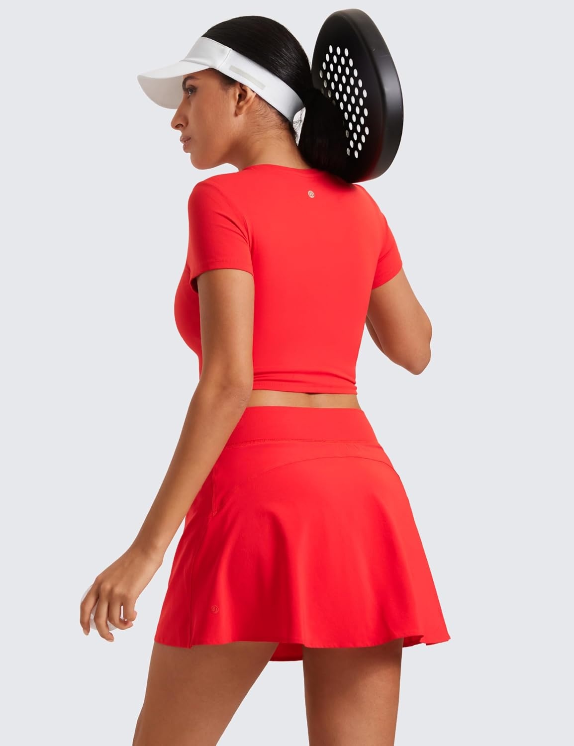 image:imageCRZ YOGA High Waisted Flowy Tennis Skirts for Women Mini Lined Pickleball Casual A Line Skorts with PocketsDeep Red