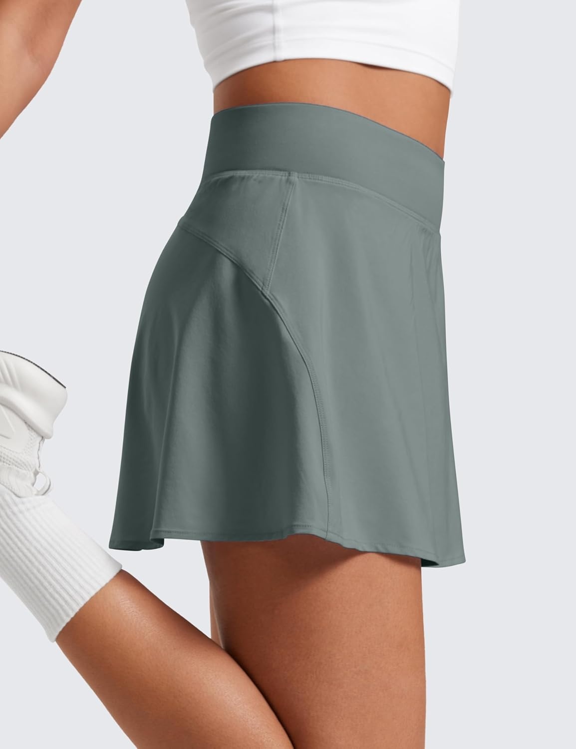image:imageCRZ YOGA High Waisted Flowy Tennis Skirts for Women Mini Lined Pickleball Casual A Line Skorts with PocketsGrey Sage