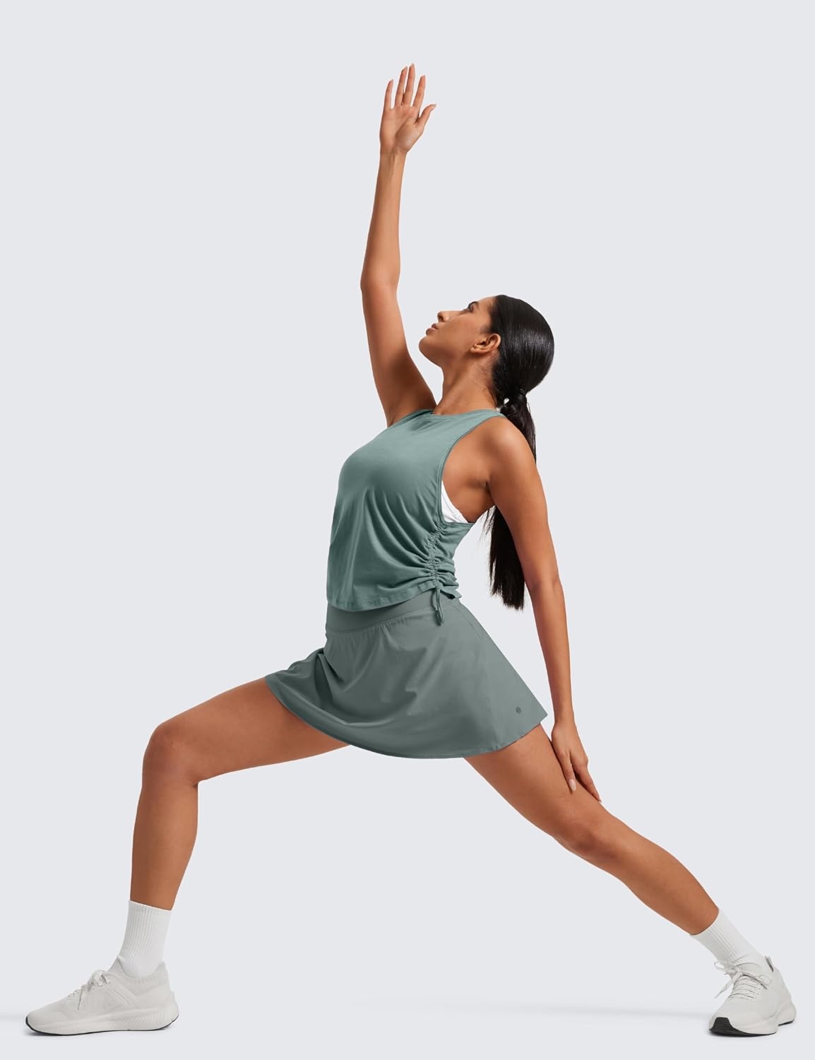 image:imageCRZ YOGA High Waisted Flowy Tennis Skirts for Women Mini Lined Pickleball Casual A Line Skorts with PocketsGrey Sage