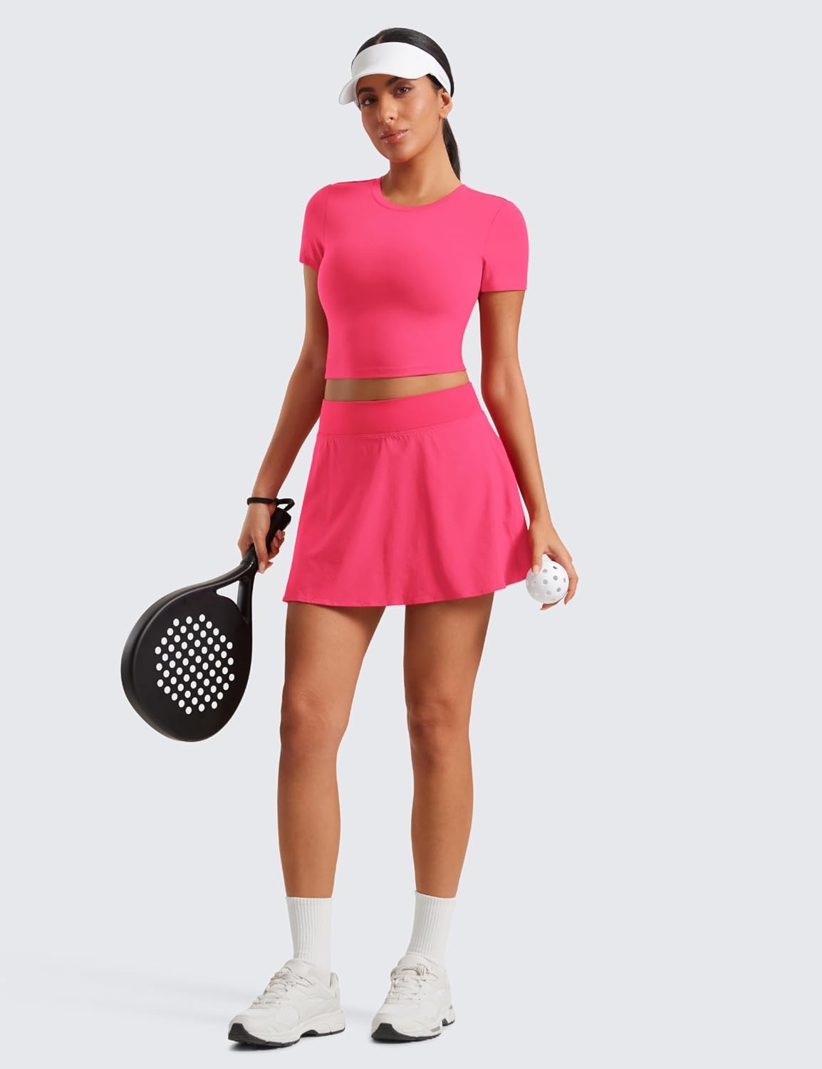 image:imageCRZ YOGA High Waisted Flowy Tennis Skirts for Women Mini Lined Pickleball Casual A Line Skorts with PocketsLip Gloss Pink