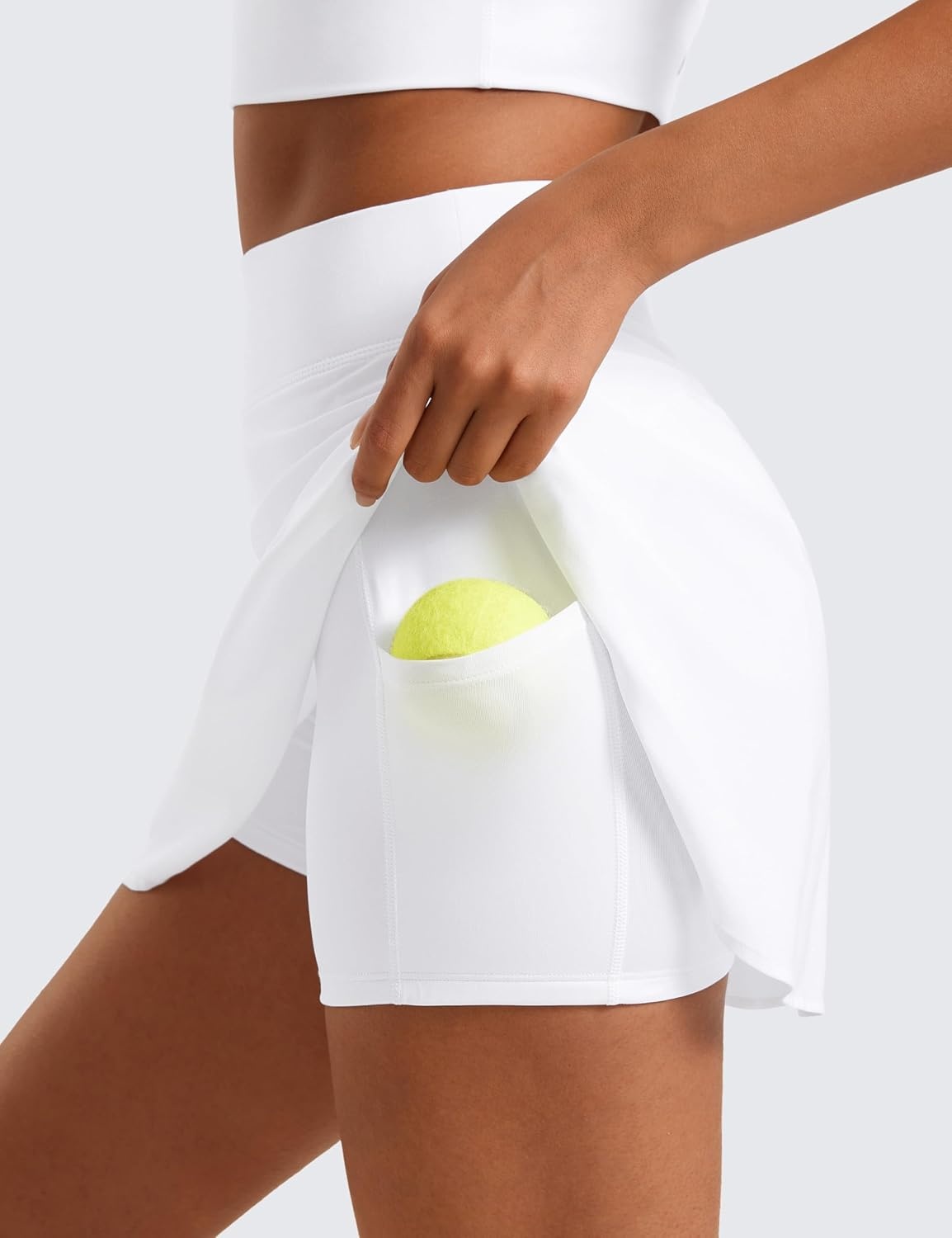 image:imageCRZ YOGA High Waisted Flowy Tennis Skirts for Women Mini Lined Pickleball Casual A Line Skorts with PocketsWhite