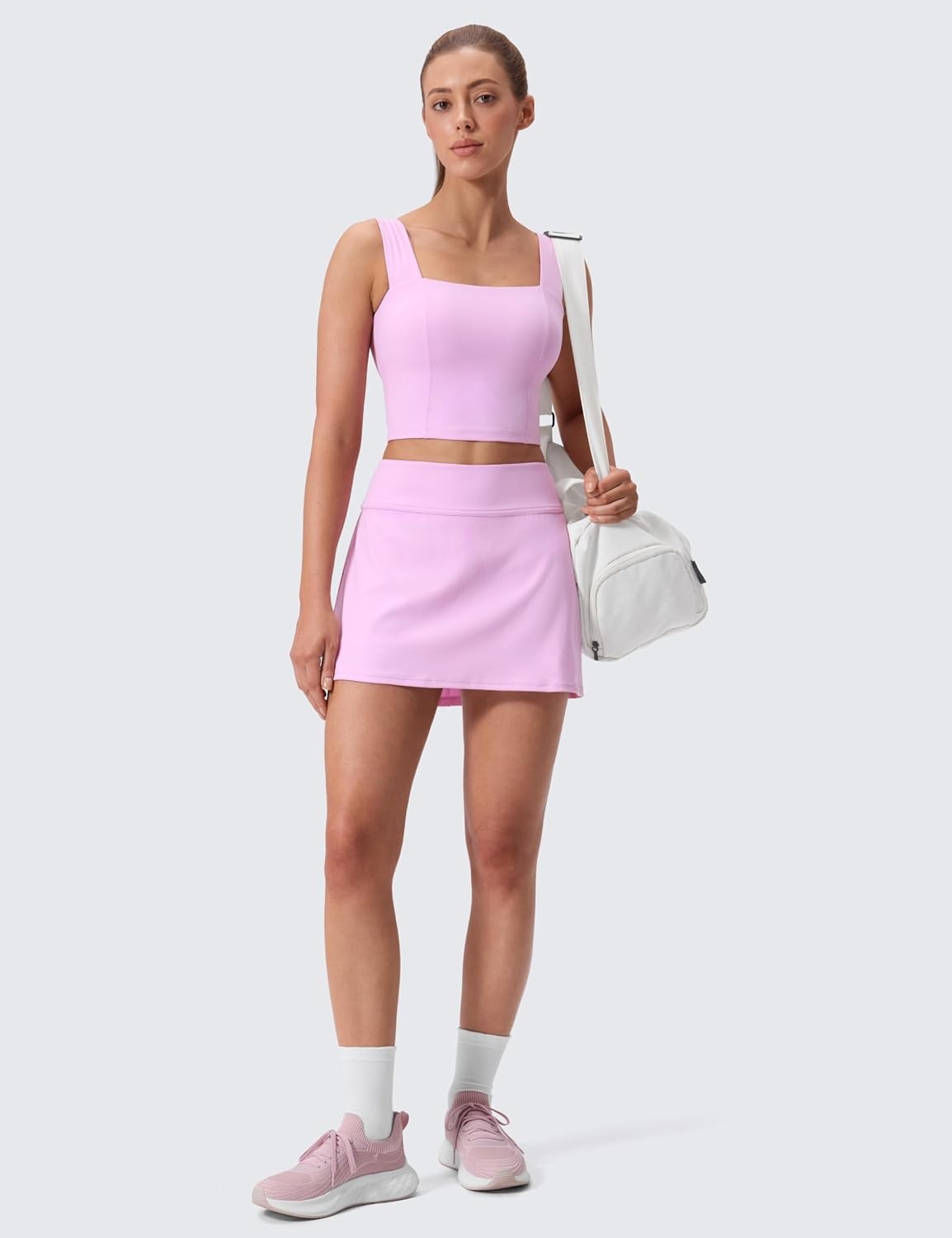 image:imageCRZ YOGA High Waisted Pleated Back Tennis Skirts for Women Aline Front Mini Golf Casual Skort with Inner ShortsVita Pink