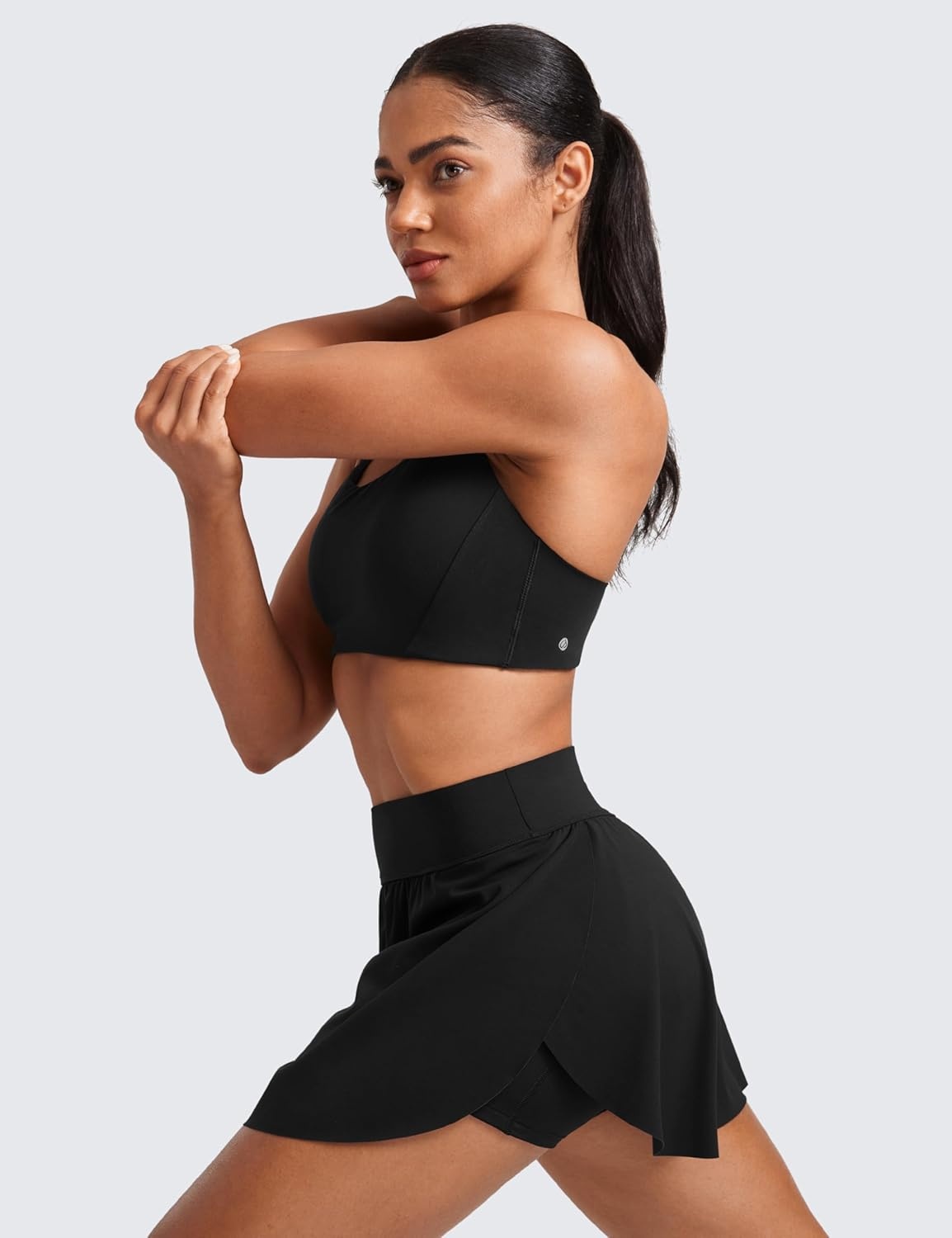 image:imageCRZ YOGA High Waisted Side Slit Tennis Skirts for Women Mini Lined A Line Running Athletic Skort with Inner PocketsBlack