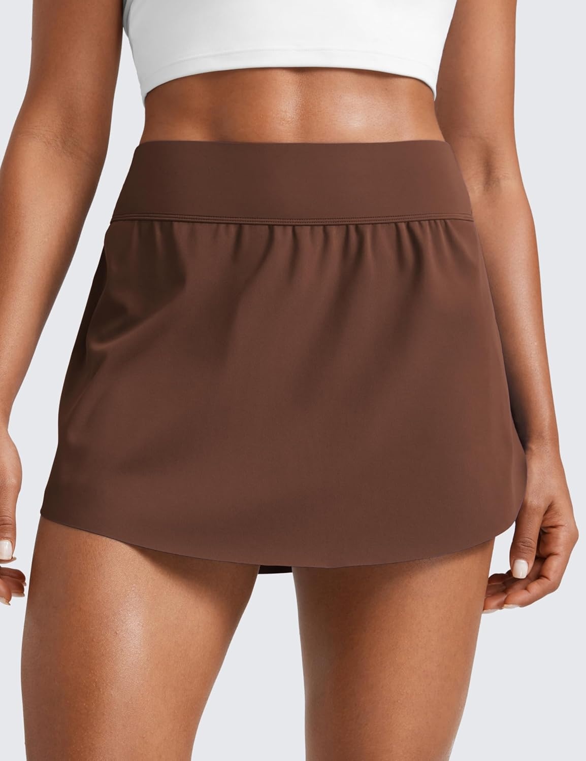 image:imageCRZ YOGA High Waisted Side Slit Tennis Skirts for Women Mini Lined A Line Running Athletic Skort with Inner PocketsCoffee Brown