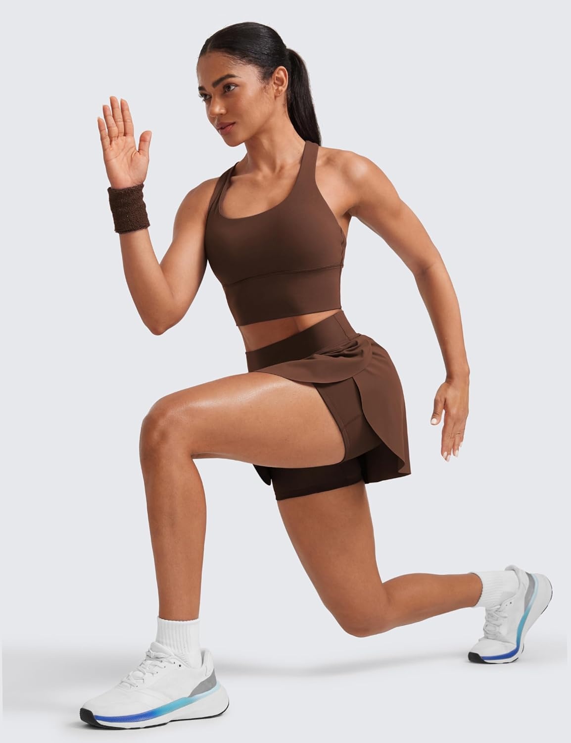 image:imageCRZ YOGA High Waisted Side Slit Tennis Skirts for Women Mini Lined A Line Running Athletic Skort with Inner PocketsCoffee Brown