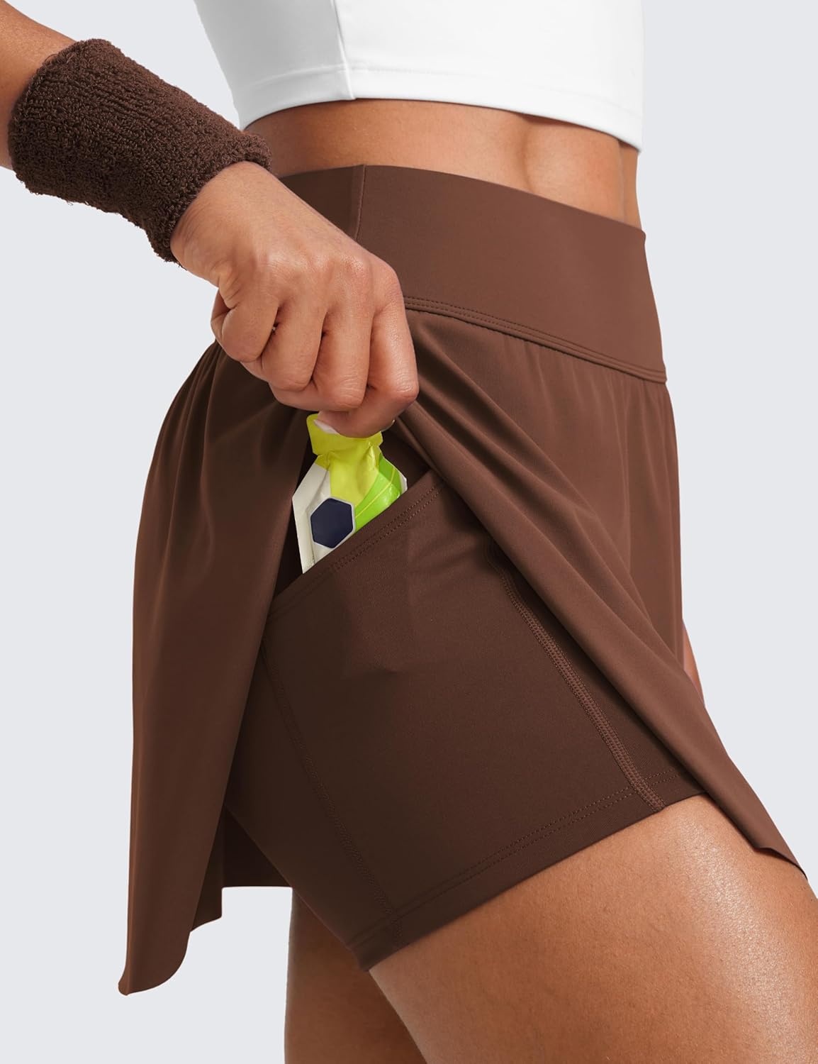 image:imageCRZ YOGA High Waisted Side Slit Tennis Skirts for Women Mini Lined A Line Running Athletic Skort with Inner PocketsCoffee Brown
