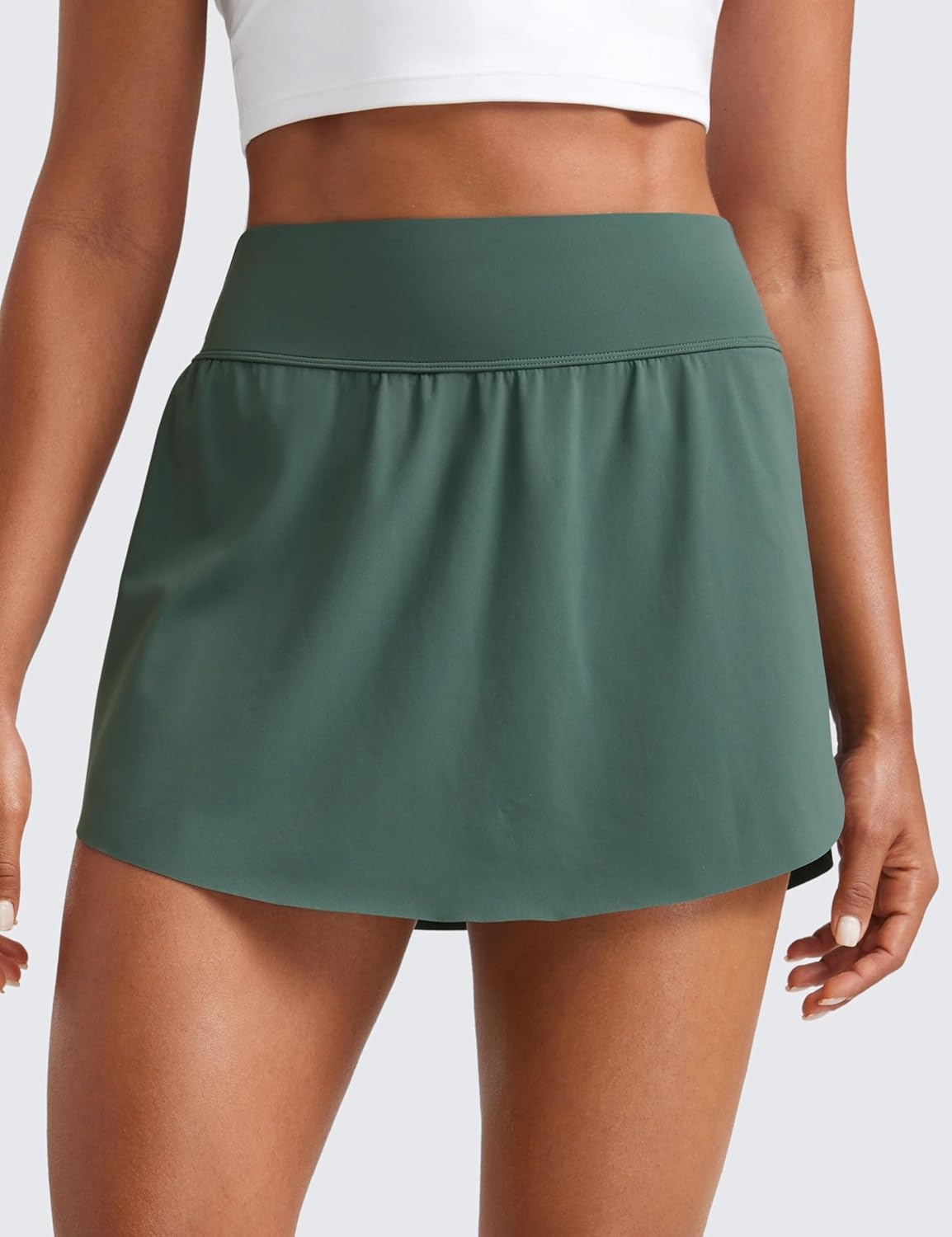 image:imageCRZ YOGA High Waisted Side Slit Tennis Skirts for Women Mini Lined A Line Running Athletic Skort with Inner PocketsDark Forest Green