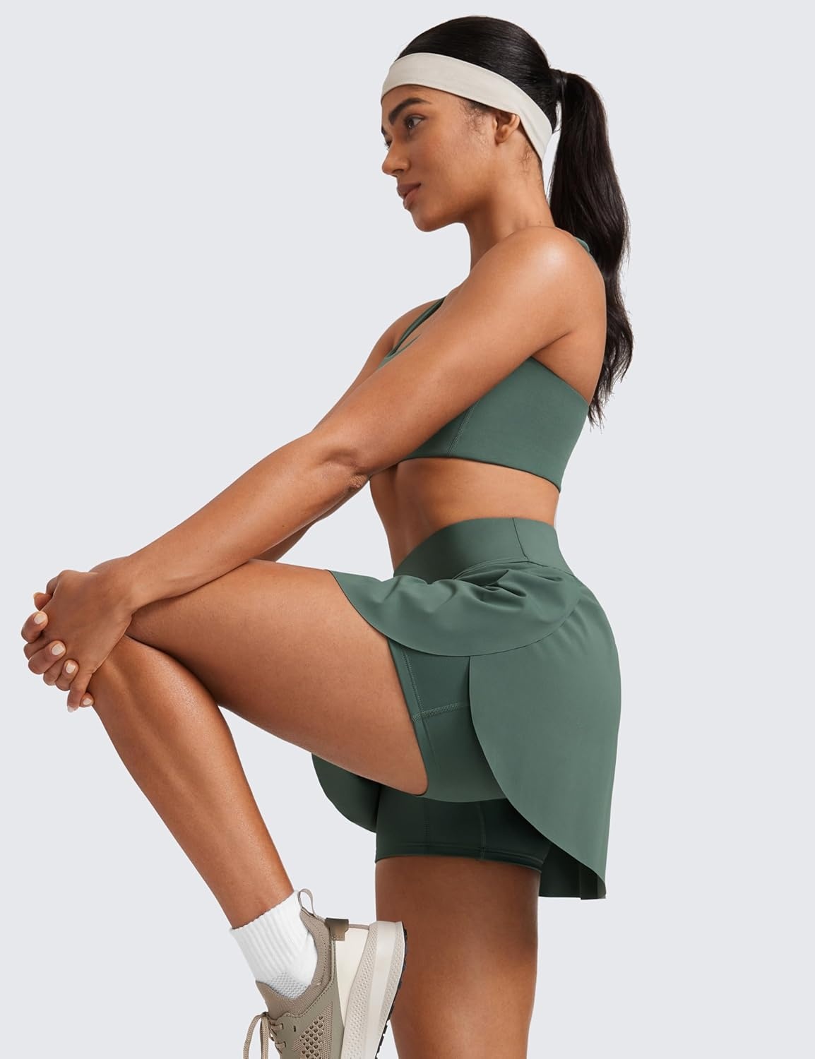 image:imageCRZ YOGA High Waisted Side Slit Tennis Skirts for Women Mini Lined A Line Running Athletic Skort with Inner PocketsDark Forest Green