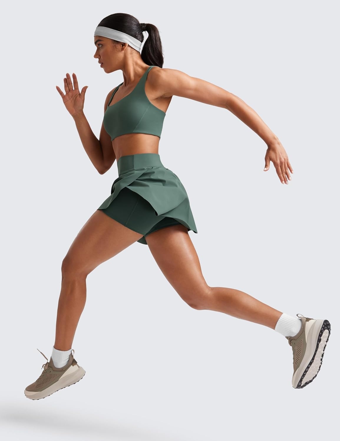 image:imageCRZ YOGA High Waisted Side Slit Tennis Skirts for Women Mini Lined A Line Running Athletic Skort with Inner PocketsDark Forest Green