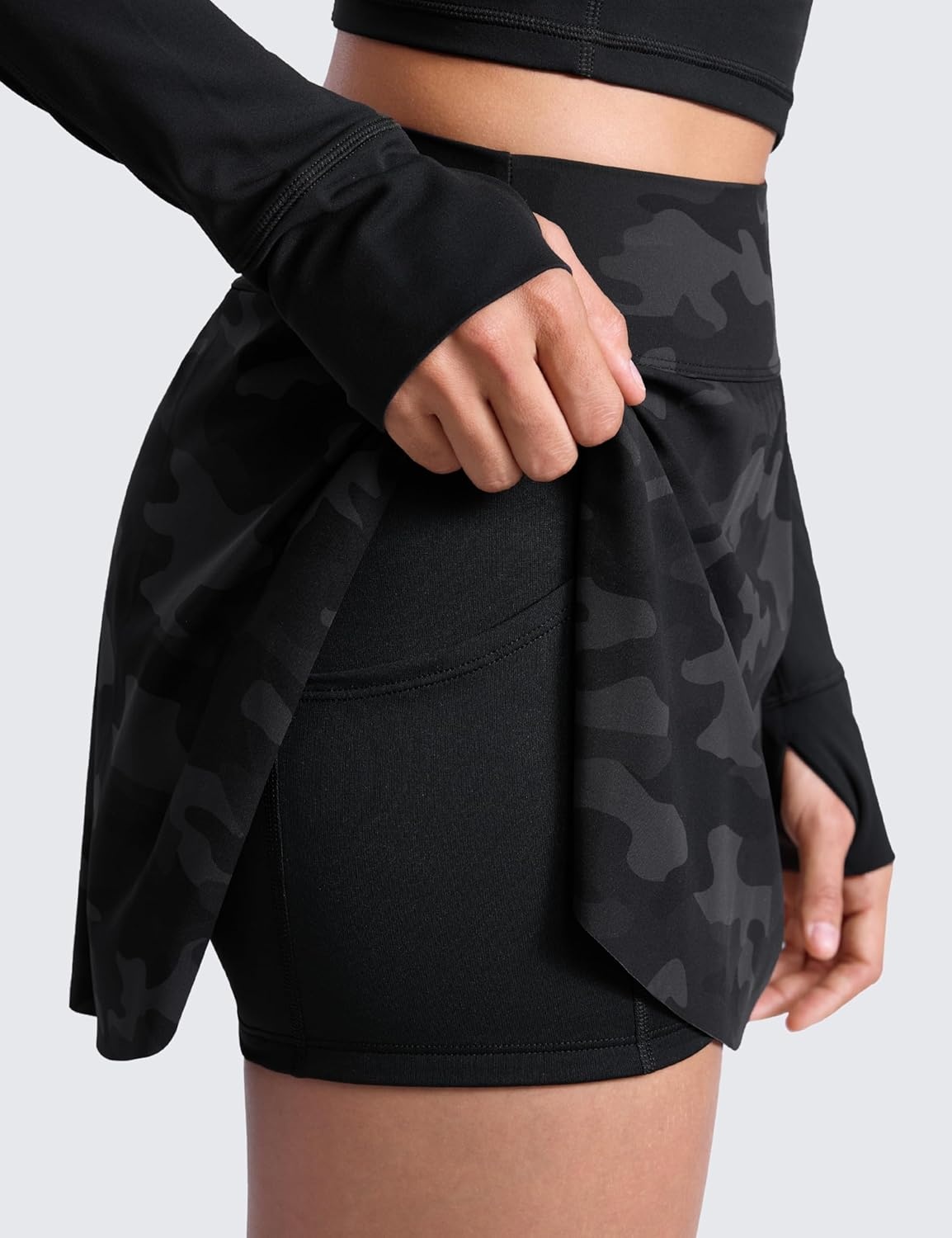 image:imageCRZ YOGA High Waisted Side Slit Tennis Skirts for Women Mini Lined A Line Running Athletic Skort with Inner PocketsDark Grey Camouflage