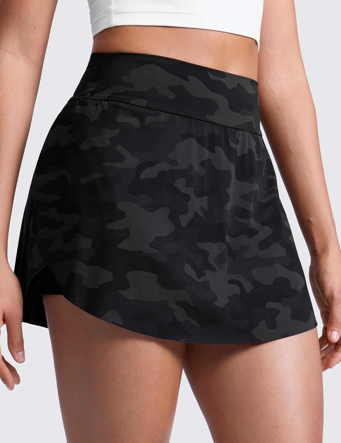 image:imageCRZ YOGA High Waisted Side Slit Tennis Skirts for Women Mini Lined A Line Running Athletic Skort with Inner PocketsDark Grey Camouflage