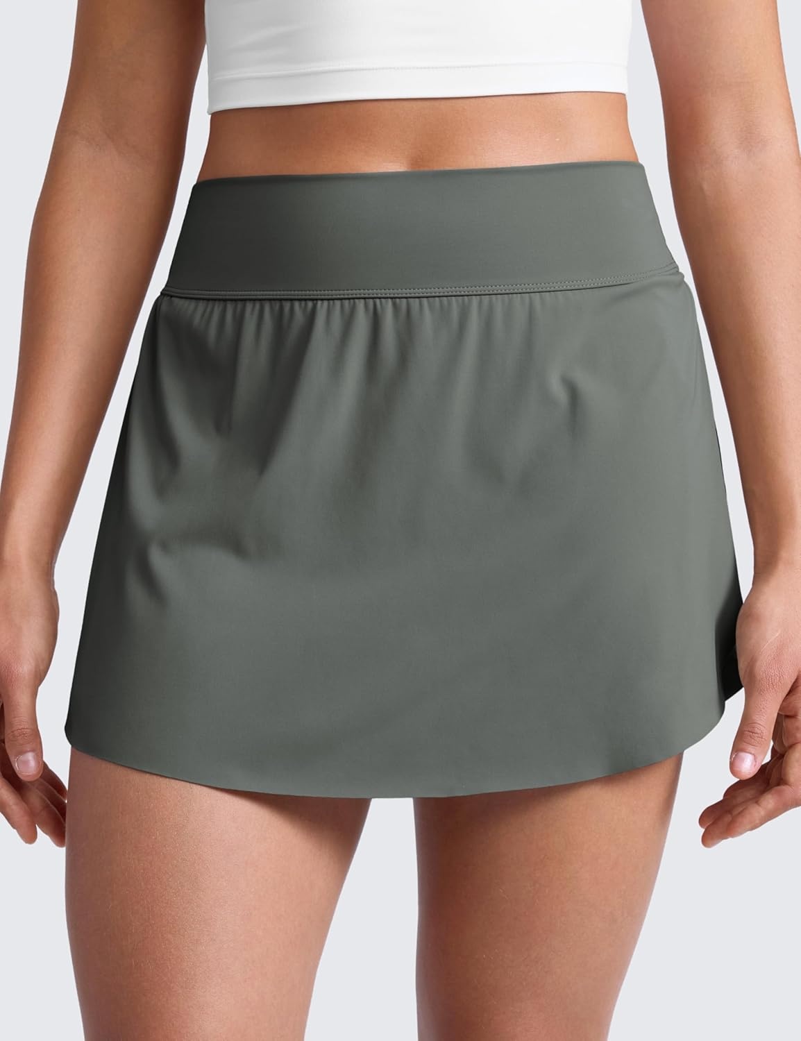 image:imageCRZ YOGA High Waisted Side Slit Tennis Skirts for Women Mini Lined A Line Running Athletic Skort with Inner PocketsGrey Sage