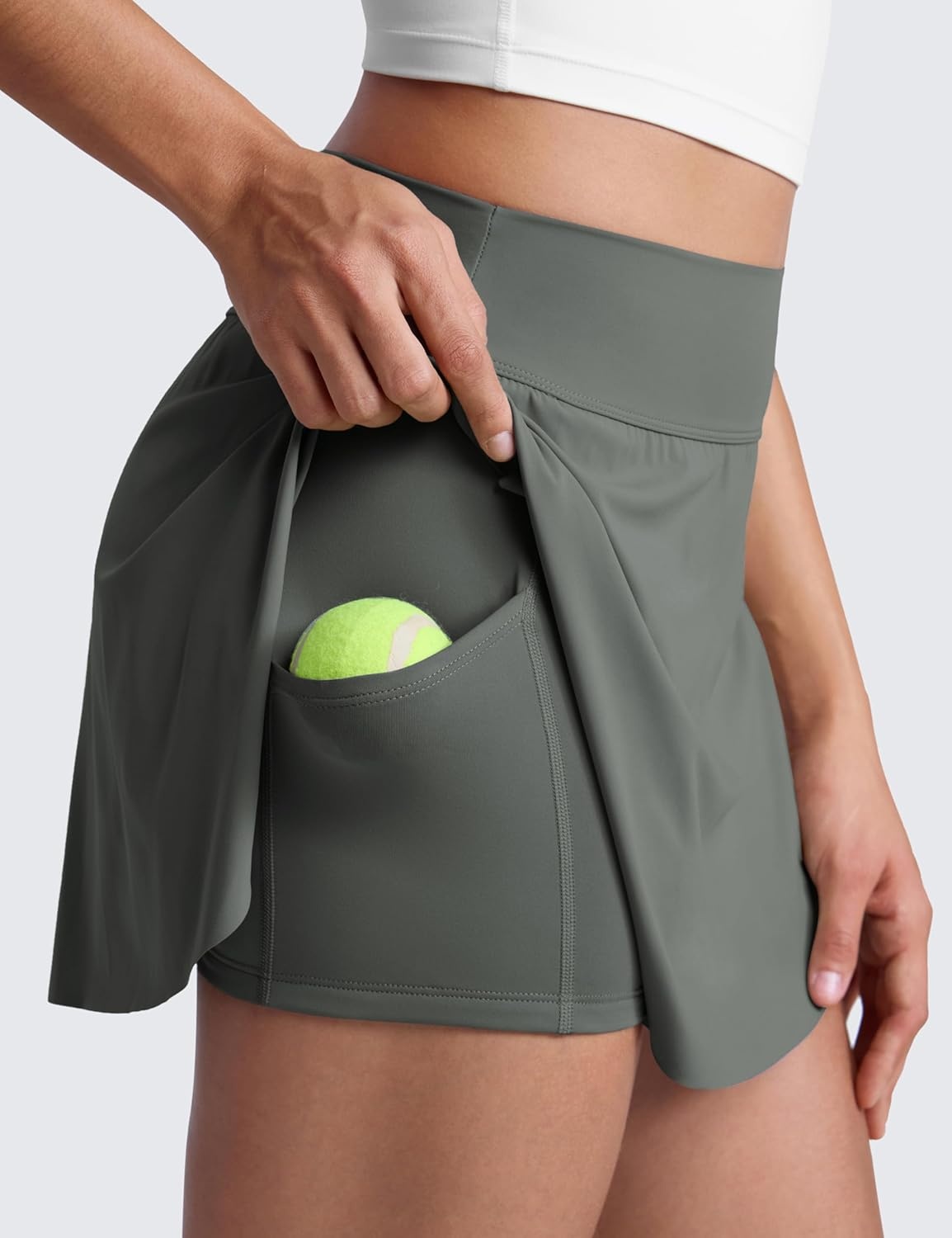 image:imageCRZ YOGA High Waisted Side Slit Tennis Skirts for Women Mini Lined A Line Running Athletic Skort with Inner PocketsGrey Sage