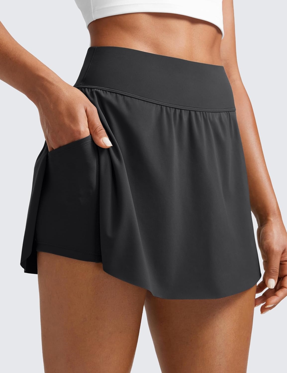 image:imageCRZ YOGA High Waisted Side Slit Tennis Skirts for Women Mini Lined A Line Running Athletic Skort with Inner PocketsMysterious Grey