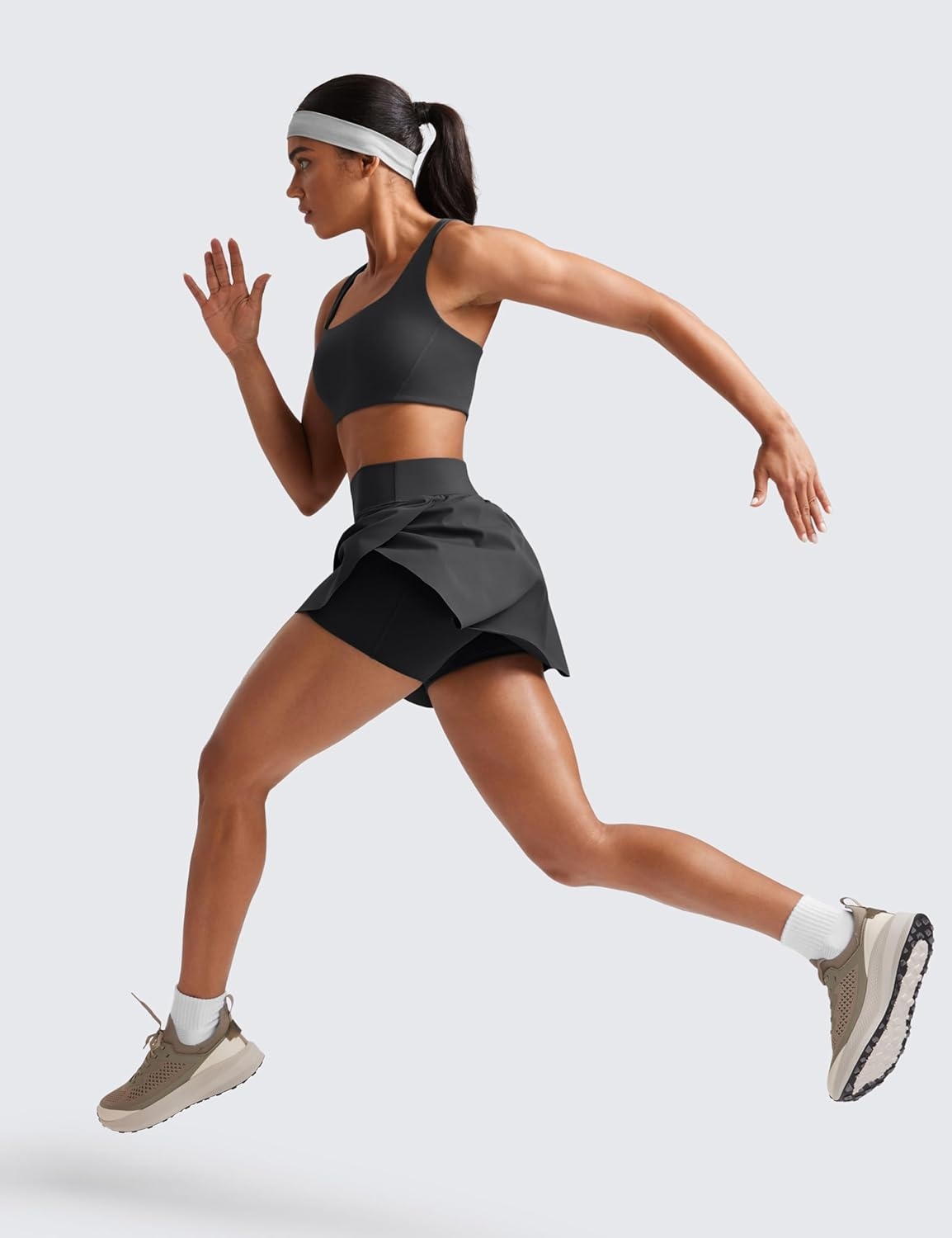 image:imageCRZ YOGA High Waisted Side Slit Tennis Skirts for Women Mini Lined A Line Running Athletic Skort with Inner PocketsMysterious Grey