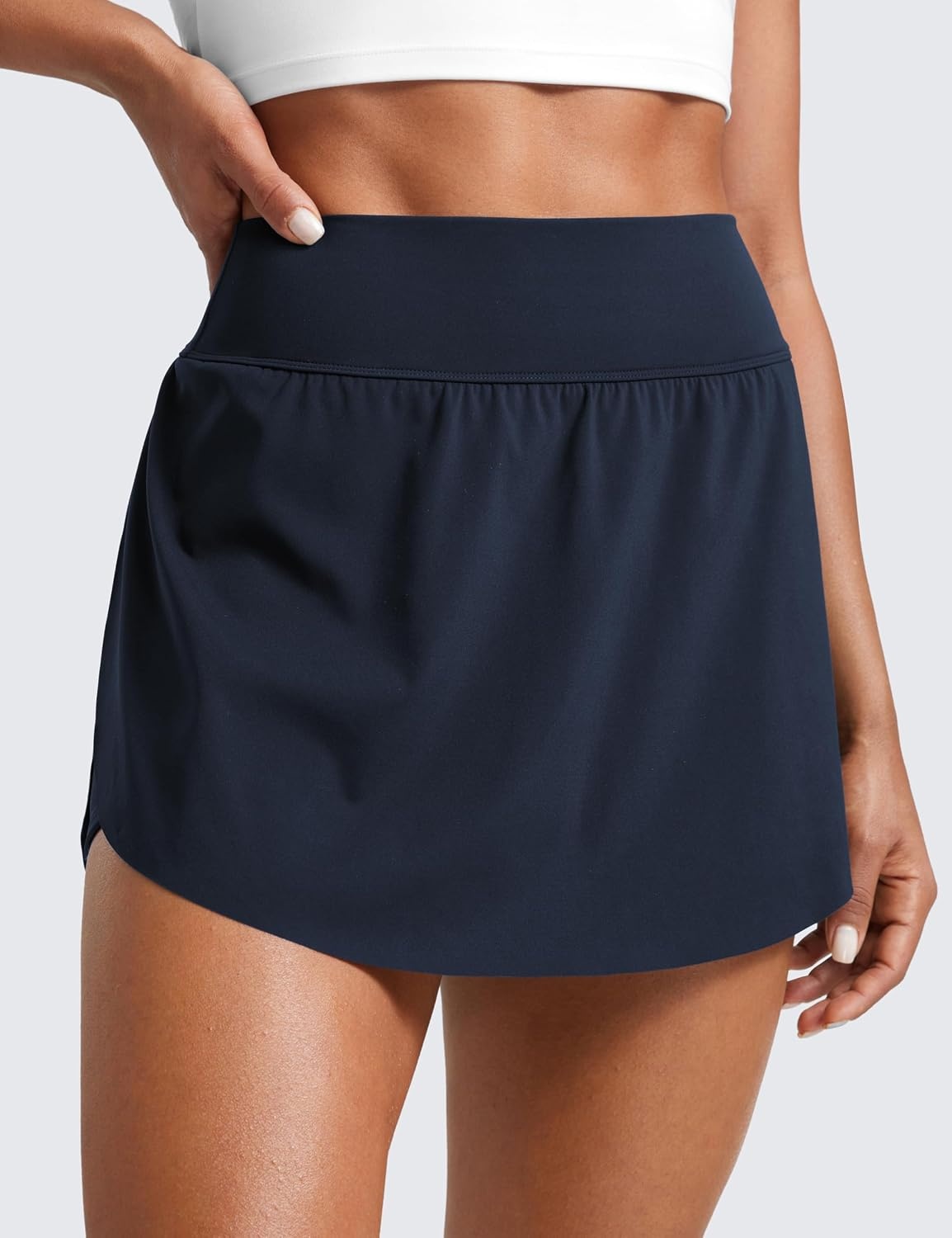 image:imageCRZ YOGA High Waisted Side Slit Tennis Skirts for Women Mini Lined A Line Running Athletic Skort with Inner PocketsNavy