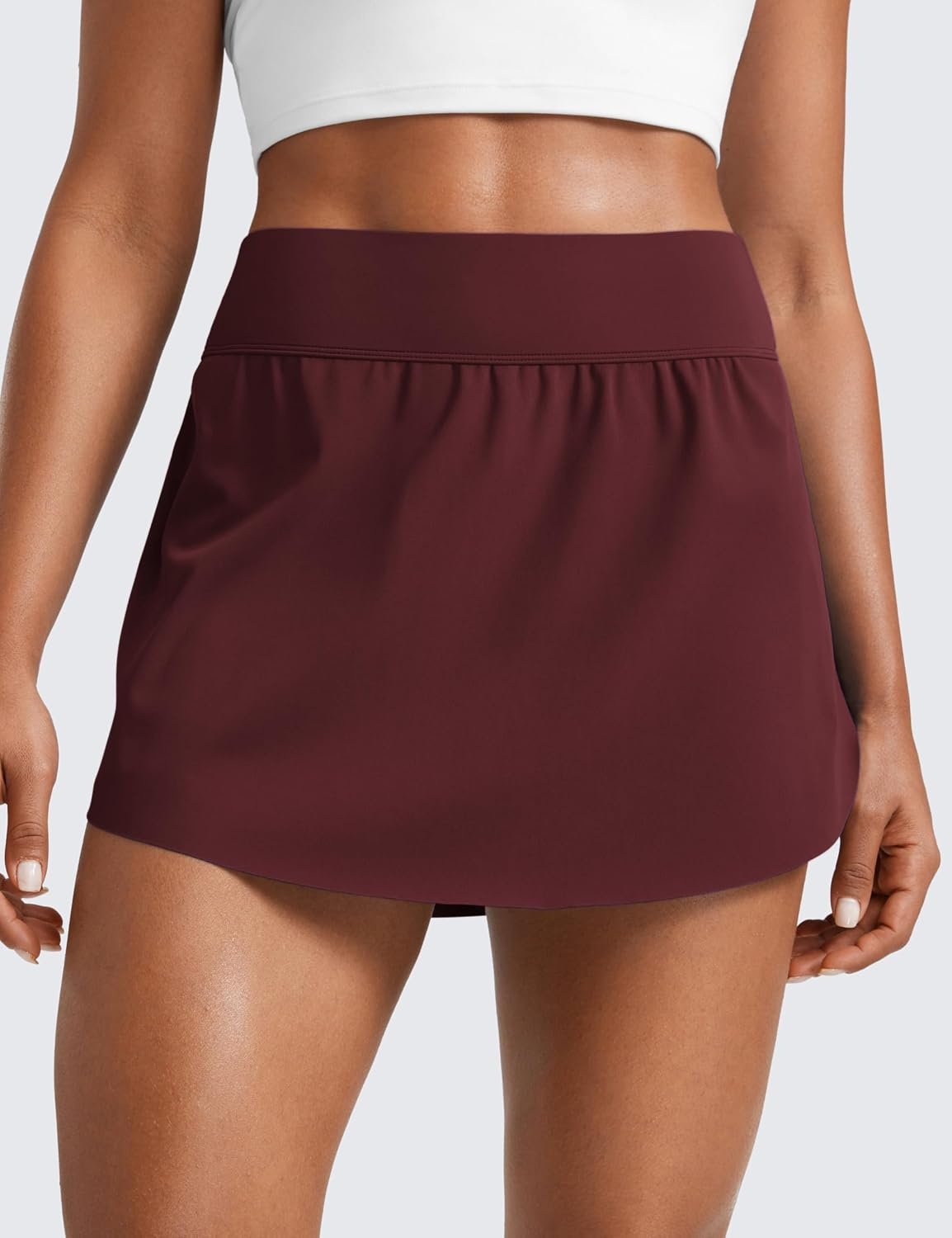 image:imageCRZ YOGA High Waisted Side Slit Tennis Skirts for Women Mini Lined A Line Running Athletic Skort with Inner PocketsRed Merlot