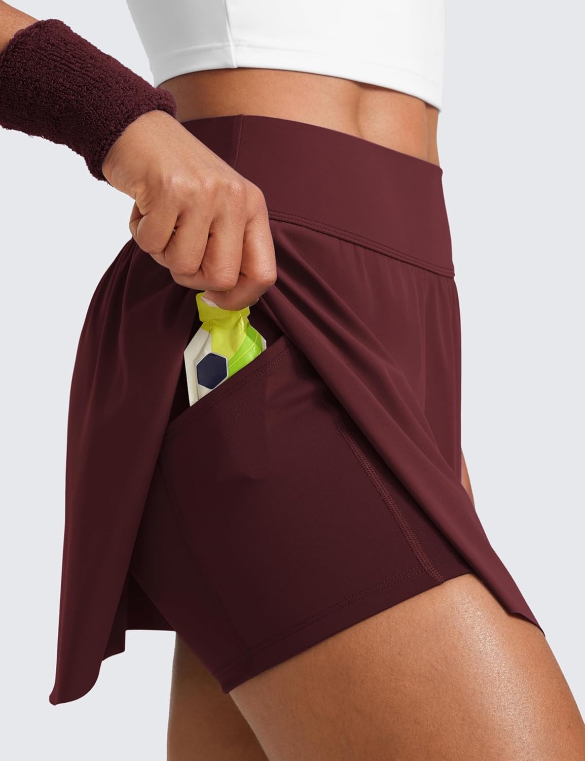 image:imageCRZ YOGA High Waisted Side Slit Tennis Skirts for Women Mini Lined A Line Running Athletic Skort with Inner PocketsRed Merlot
