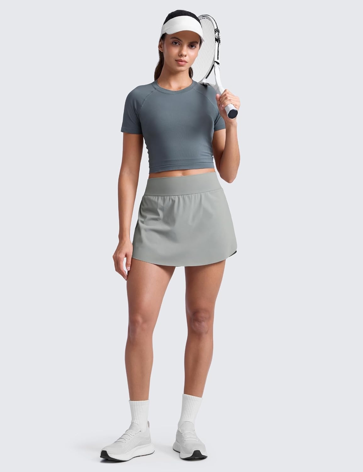 image:imageCRZ YOGA High Waisted Side Slit Tennis Skirts for Women Mini Lined A Line Running Athletic Skort with Inner PocketsSterling