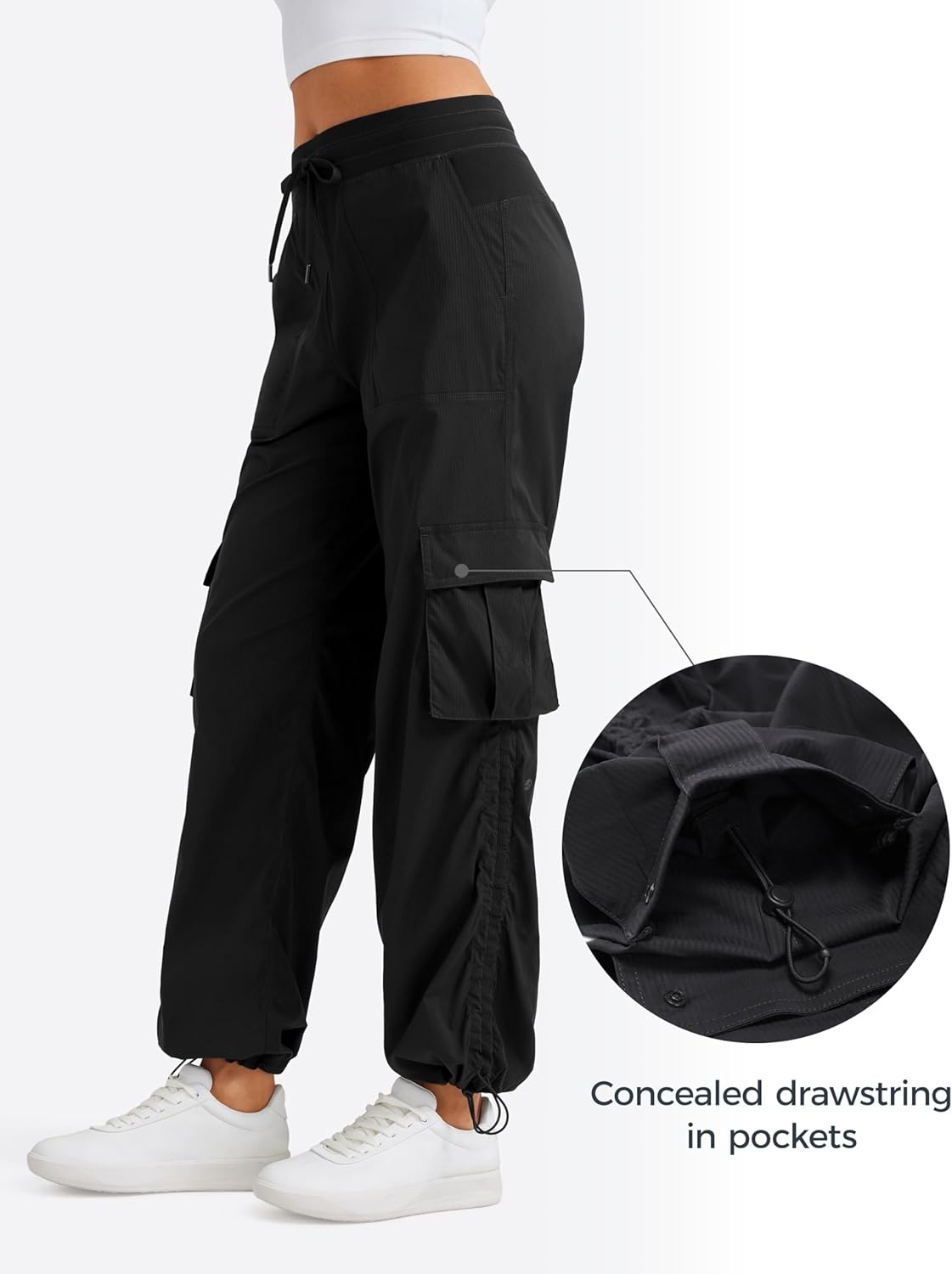 image:imageCRZ YOGA Lightweight Cargo Casual Pants for Women 30 Ruched Straight Leg Travel Athletic Hiking JoggersBlack