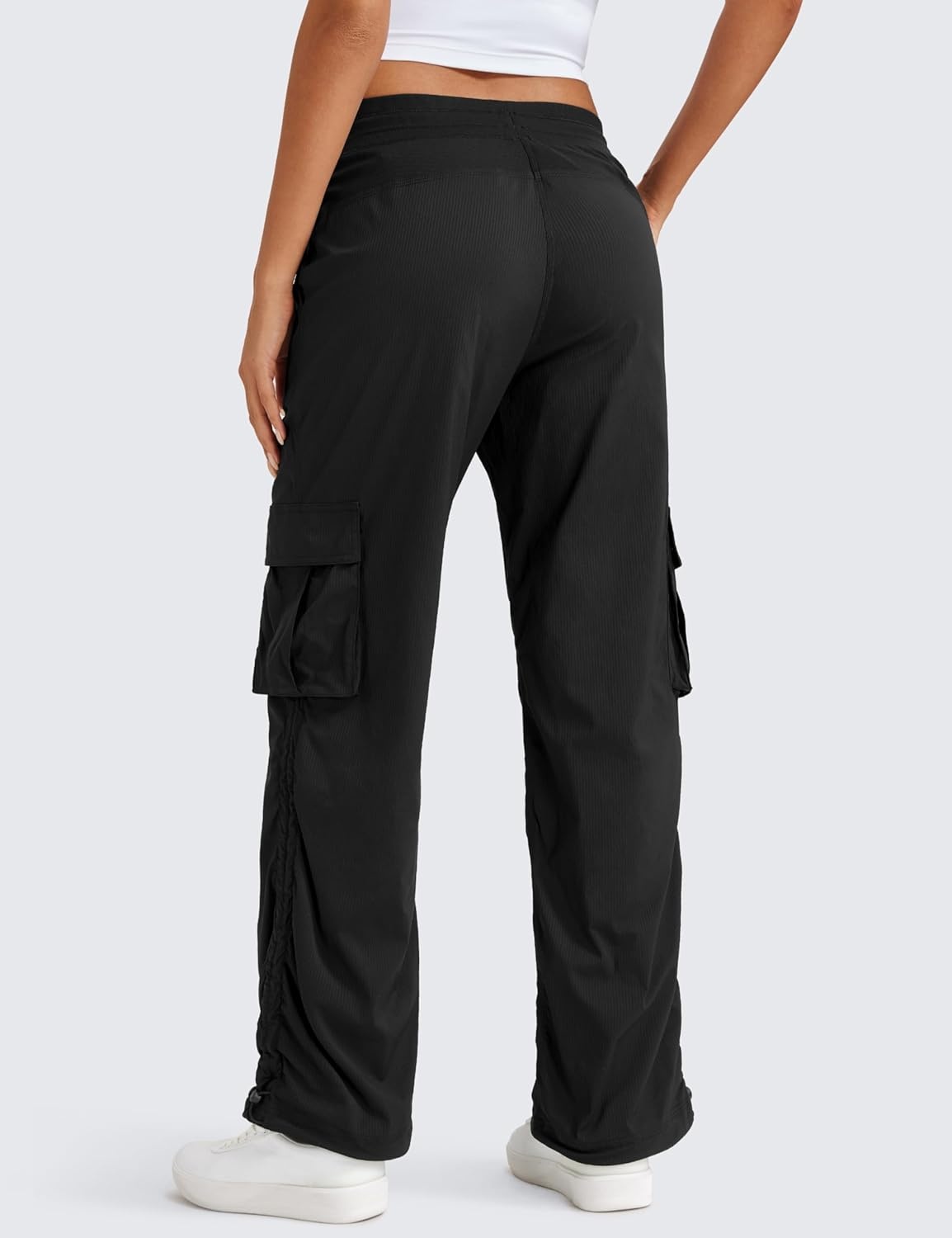 image:imageCRZ YOGA Lightweight Cargo Casual Pants for Women 30 Ruched Straight Leg Travel Athletic Hiking JoggersBlack