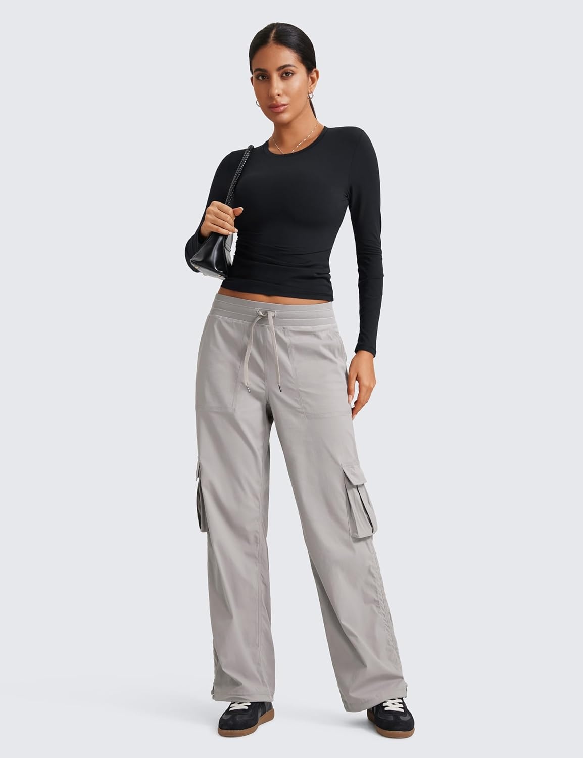 image:imageCRZ YOGA Lightweight Cargo Casual Pants for Women 30 Ruched Straight Leg Travel Athletic Hiking JoggersDark Chrome