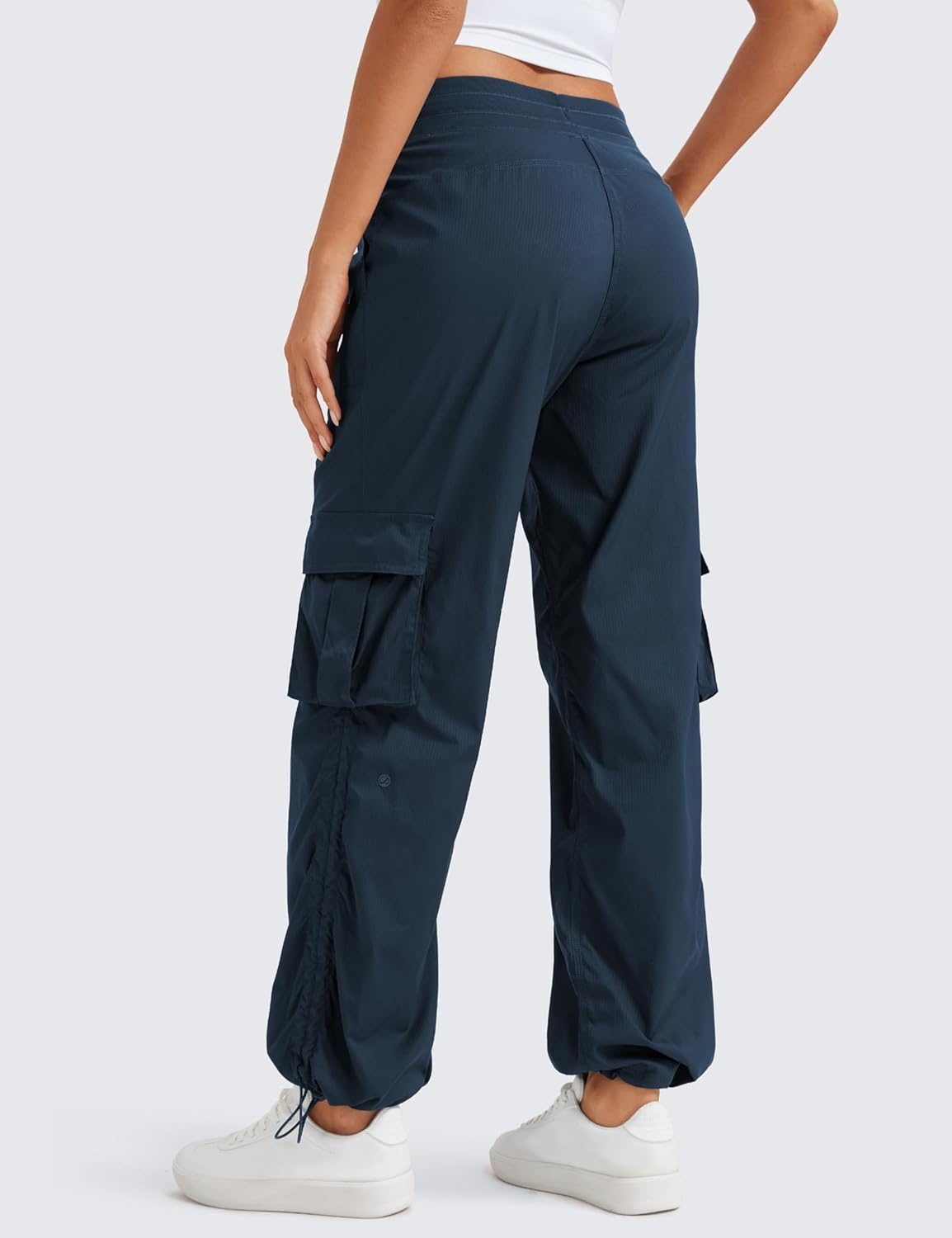 image:imageCRZ YOGA Lightweight Cargo Casual Pants for Women 30 Ruched Straight Leg Travel Athletic Hiking JoggersInk Blue