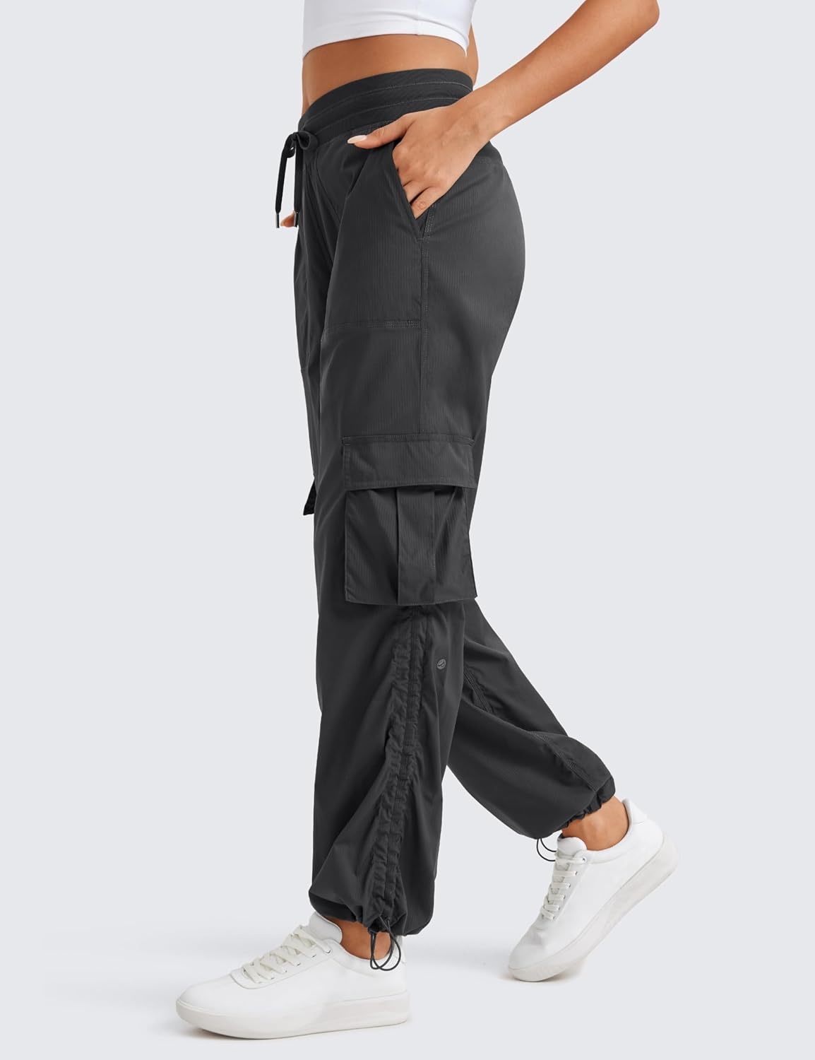 image:imageCRZ YOGA Lightweight Cargo Casual Pants for Women 30 Ruched Straight Leg Travel Athletic Hiking JoggersInk Gray