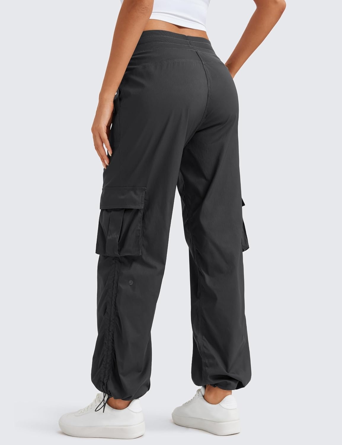 image:imageCRZ YOGA Lightweight Cargo Casual Pants for Women 30 Ruched Straight Leg Travel Athletic Hiking JoggersInk Gray