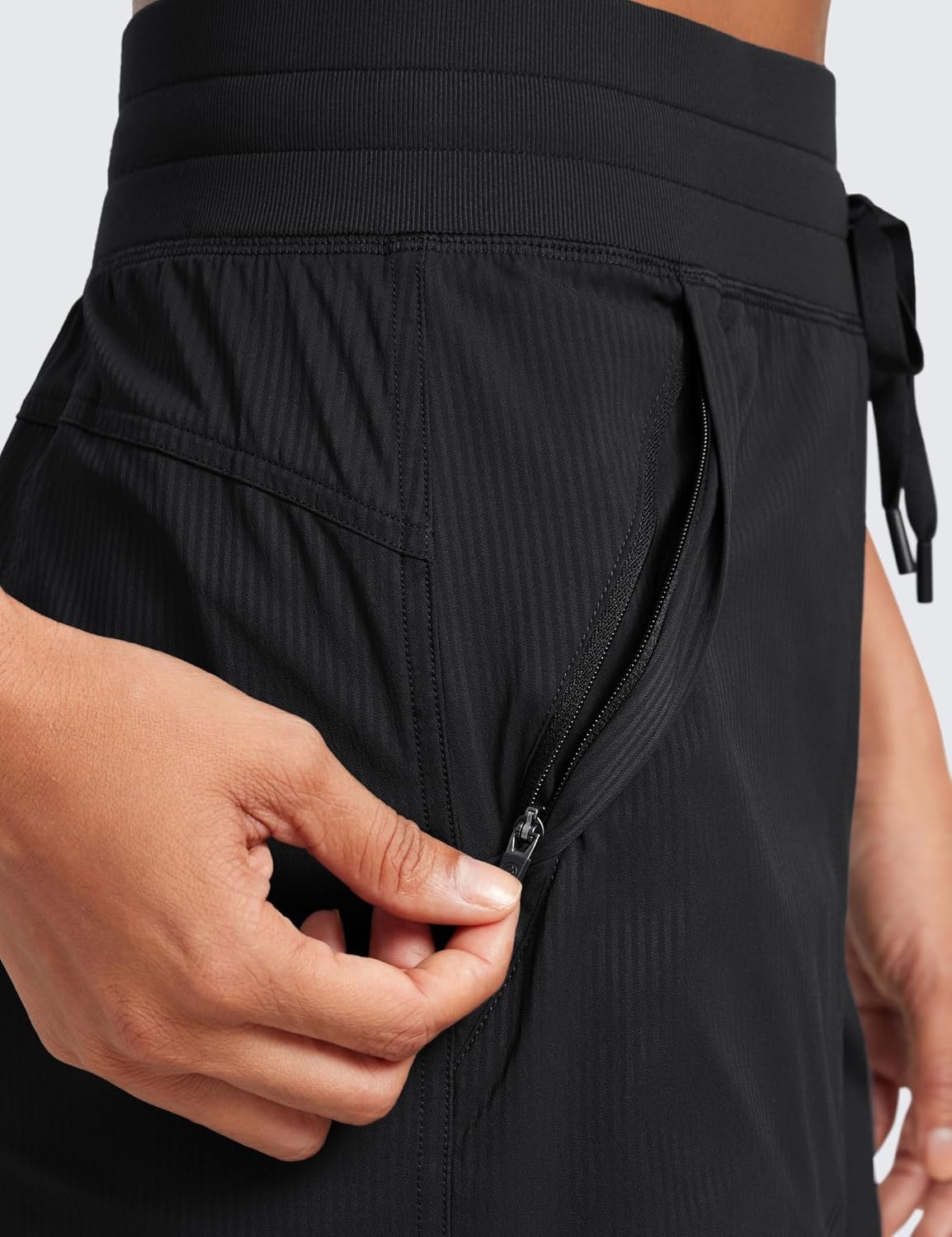 image:imageCRZ YOGA Lightweight Casual Shorts for Women 35 High Waisted Linerless for Athletic Lounge Hiking with Zip PocketsBlack