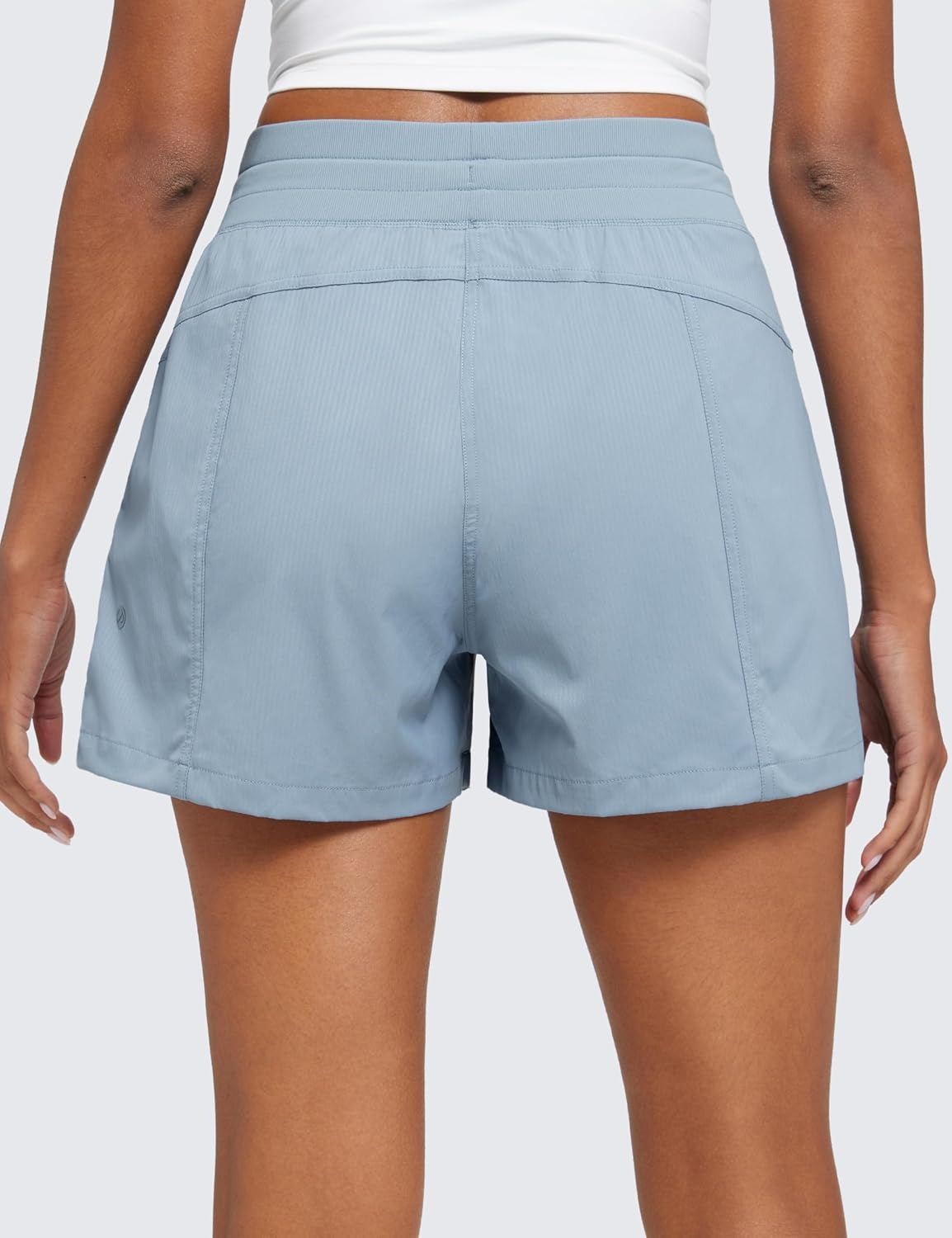 image:imageCRZ YOGA Lightweight Casual Shorts for Women 35 High Waisted Linerless for Athletic Lounge Hiking with Zip PocketsCambric Blue
