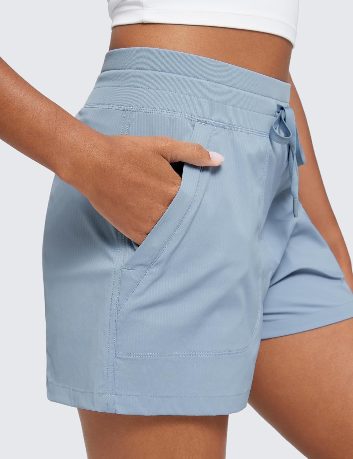 image:imageCRZ YOGA Lightweight Casual Shorts for Women 35 High Waisted Linerless for Athletic Lounge Hiking with Zip PocketsCambric Blue