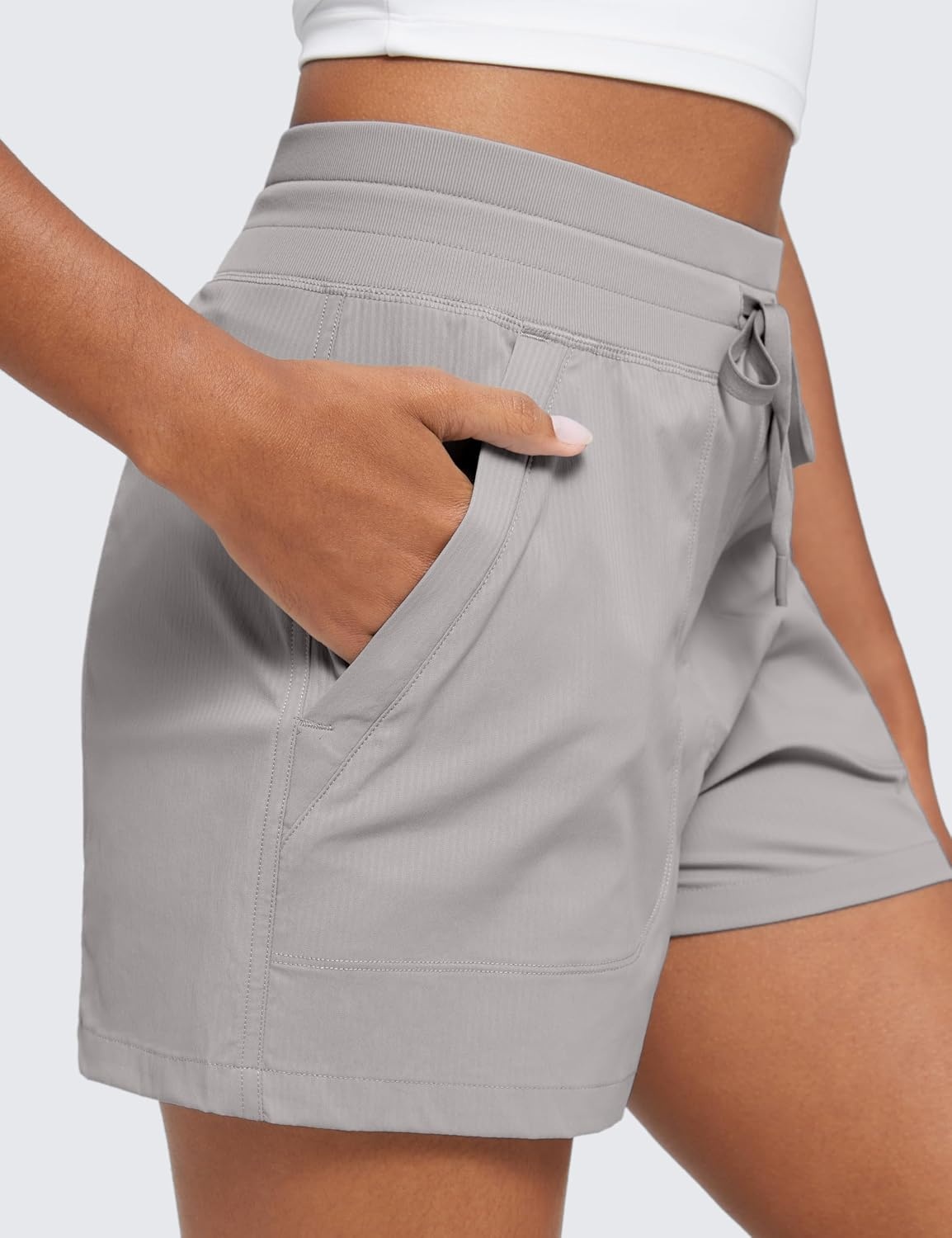 image:imageCRZ YOGA Lightweight Casual Shorts for Women 35 High Waisted Linerless for Athletic Lounge Hiking with Zip PocketsDark Chrome