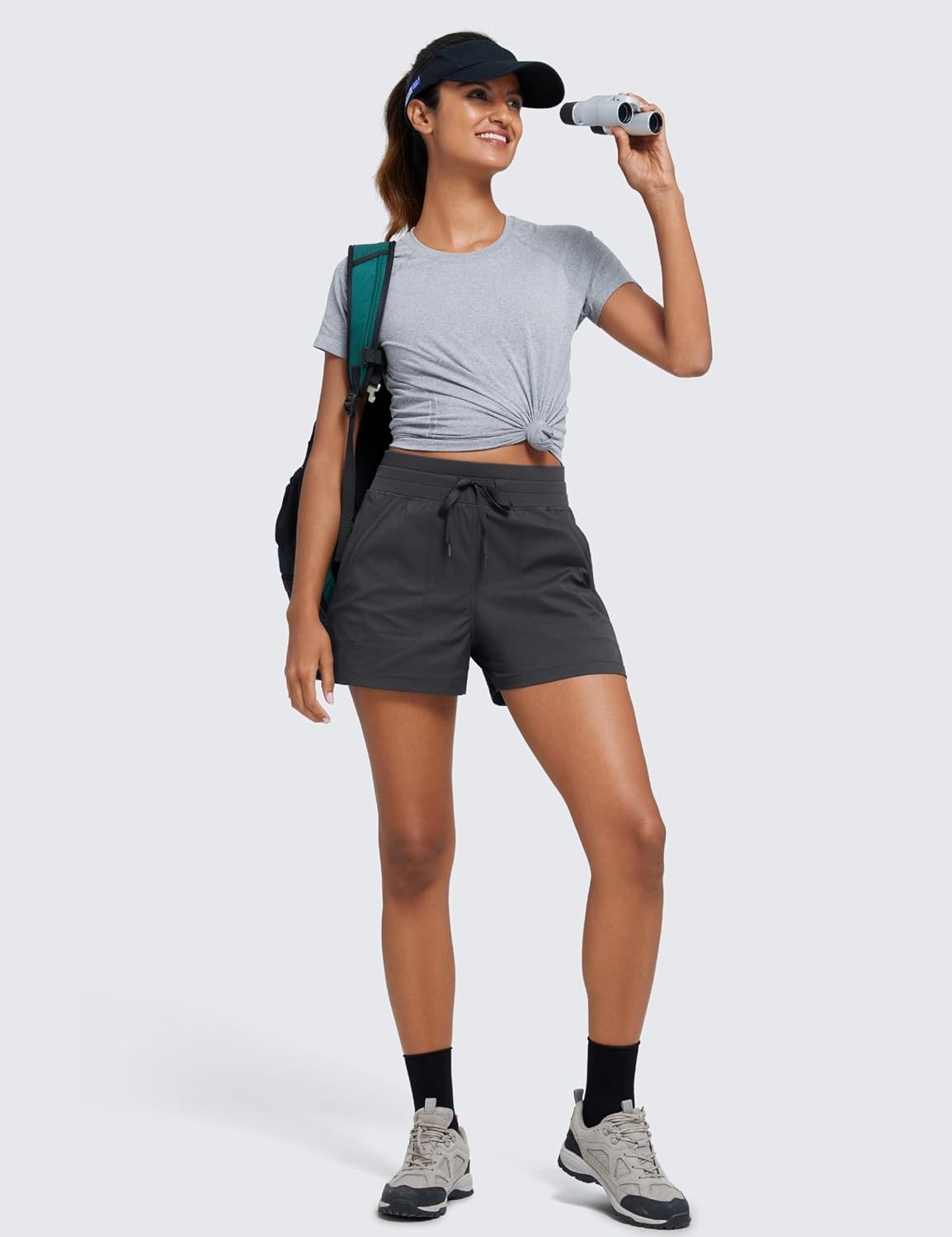 image:imageCRZ YOGA Lightweight Casual Shorts for Women 35 High Waisted Linerless for Athletic Lounge Hiking with Zip PocketsInk Gray