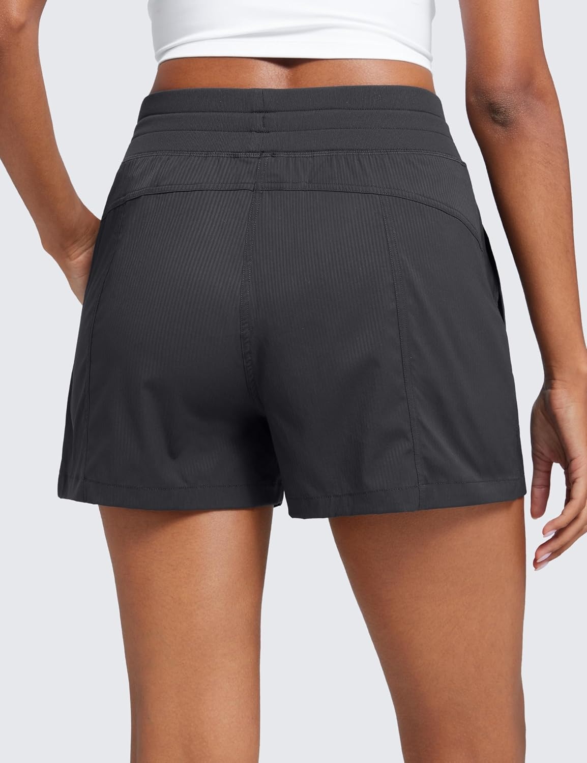 image:imageCRZ YOGA Lightweight Casual Shorts for Women 35 High Waisted Linerless for Athletic Lounge Hiking with Zip PocketsInk Gray