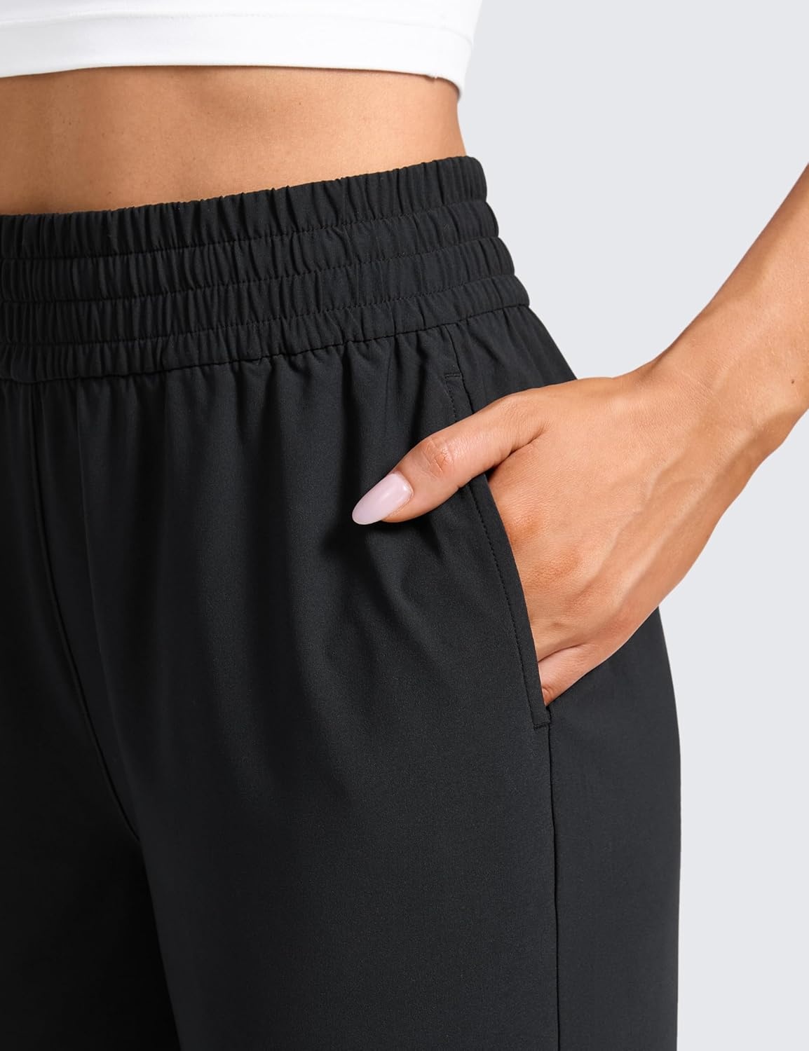 image:imageCRZ YOGA Lightweight Drapey Flared Capri Pants for Women 23 Flowy Casual Travel Work with Pockets SummerBlack