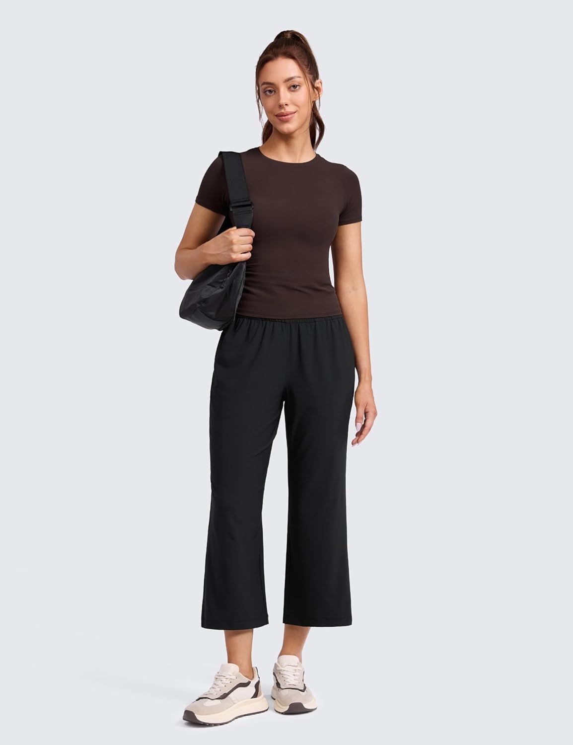 image:imageCRZ YOGA Lightweight Drapey Flared Capri Pants for Women 23 Flowy Casual Travel Work with Pockets SummerBlack